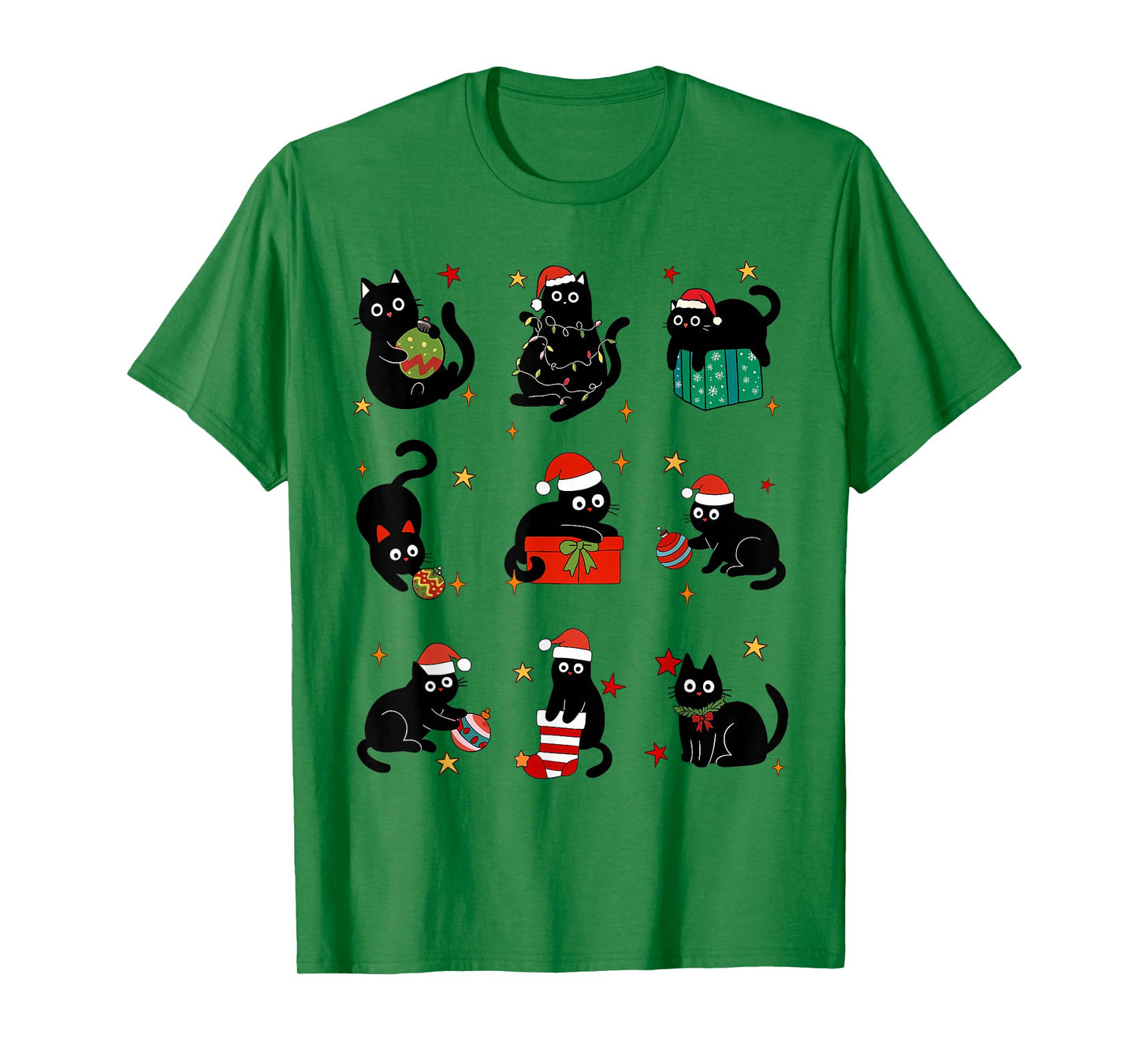 Merry Christmas Black Cat Meowy Funny Santa Hat Women Kids T-Shirt