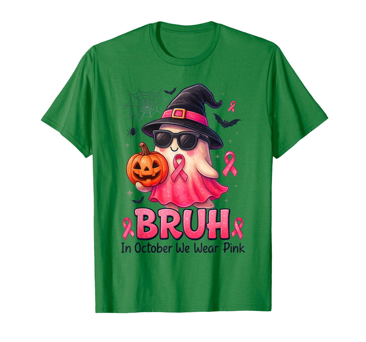 Bruh in October We Wear Pink Boo Pumpkin Breast Cancer T-Shirt