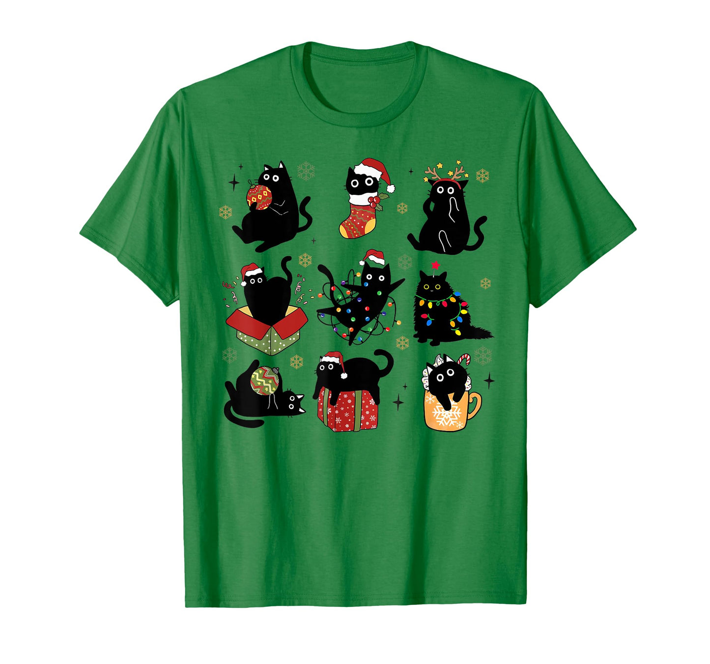 Christmas Cats Lover Santa Cat Light Reindeer Pajamas Xmas T-Shirt