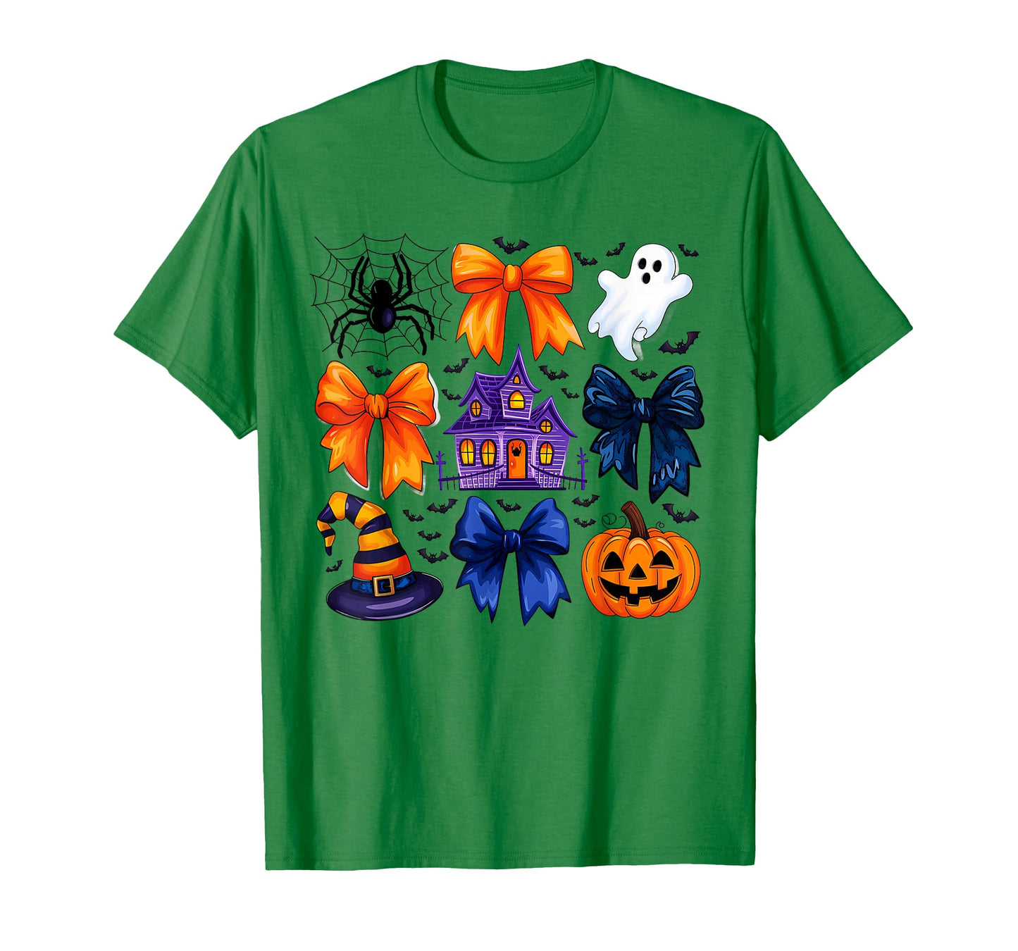 Halloween Haunted House Spooky Spider Web Ghost Witch Bows T-Shirt