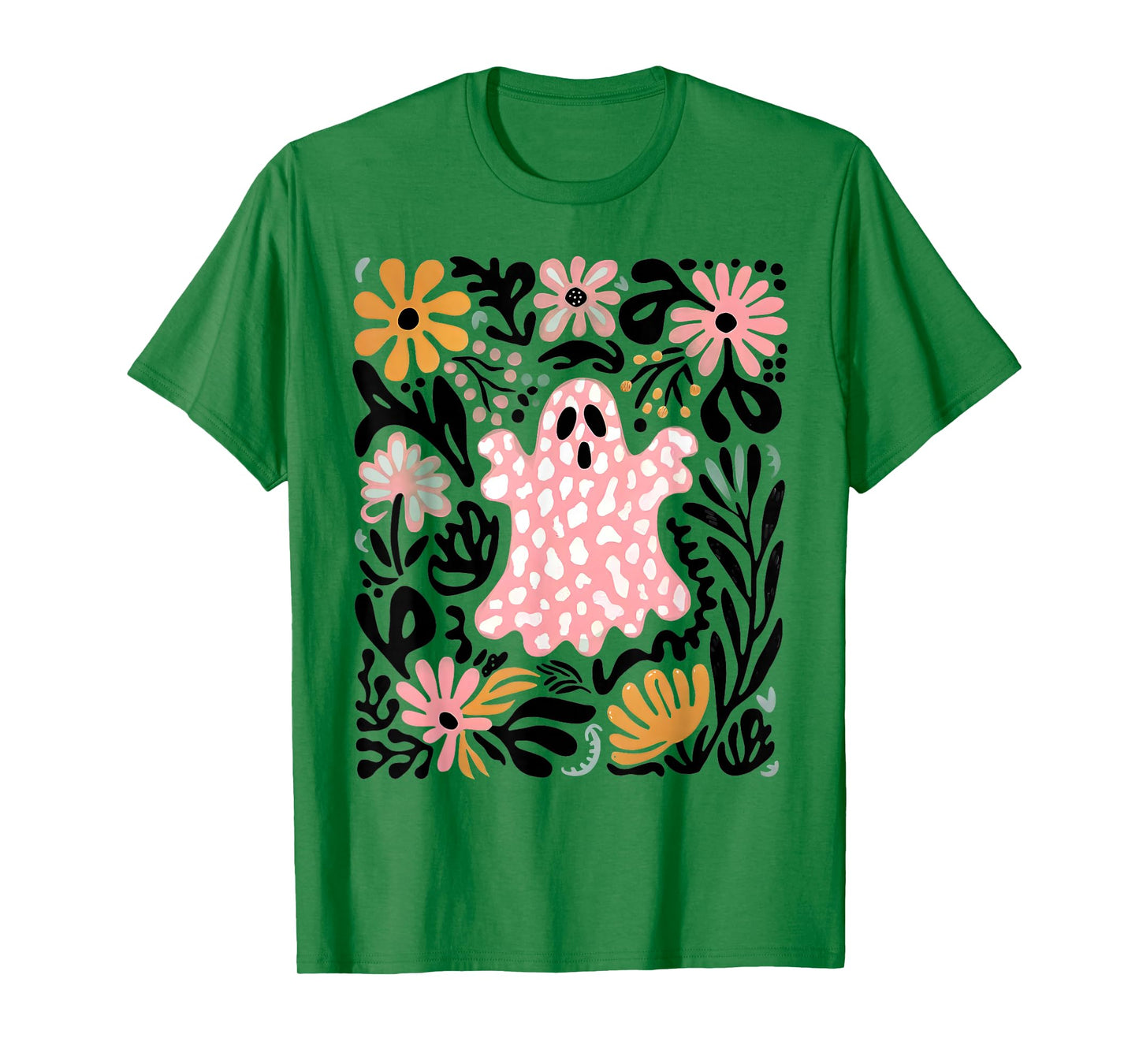 Halloween Ghost Spooky Season Retro Boho Floral Girl Women T-Shirt