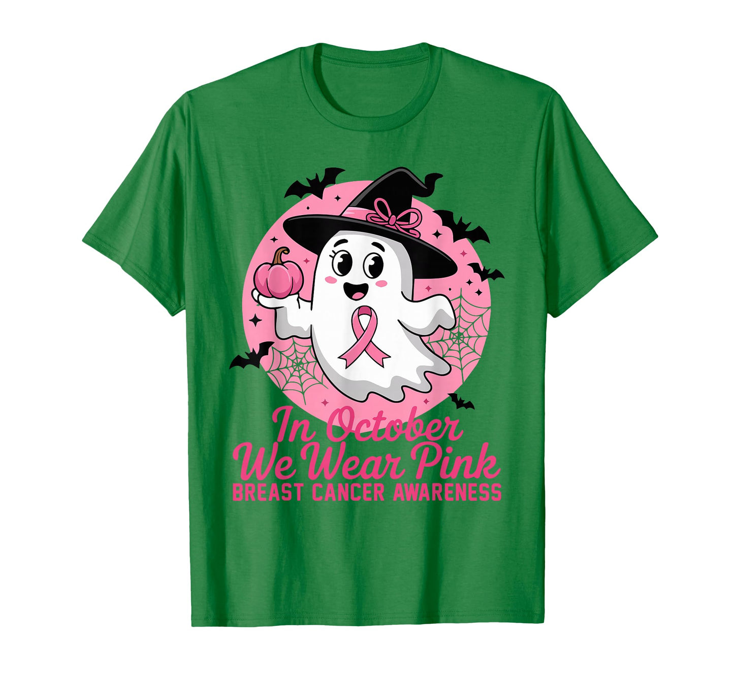 Halloween Ghost in October We Wear Pink Breast Cancer Women T-Shirt