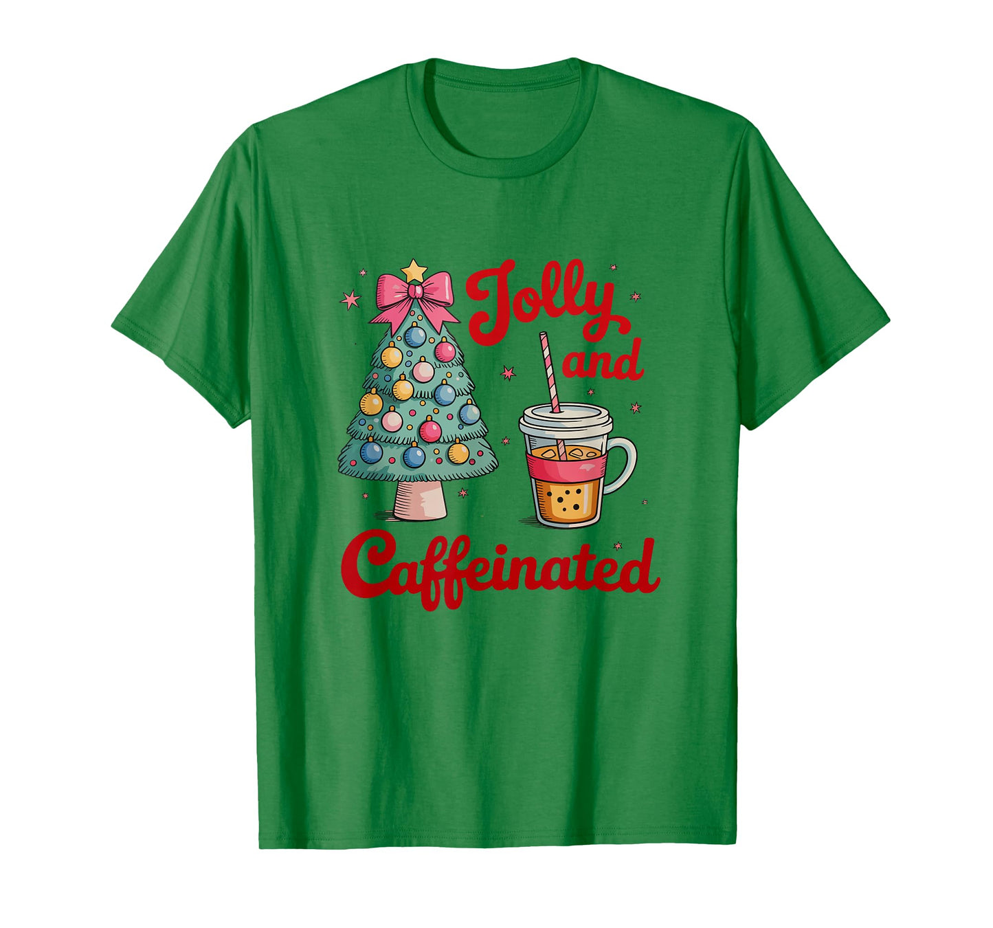 Jolly and Caffeinated Coffee Christmas Tree Xmas T-Shirt