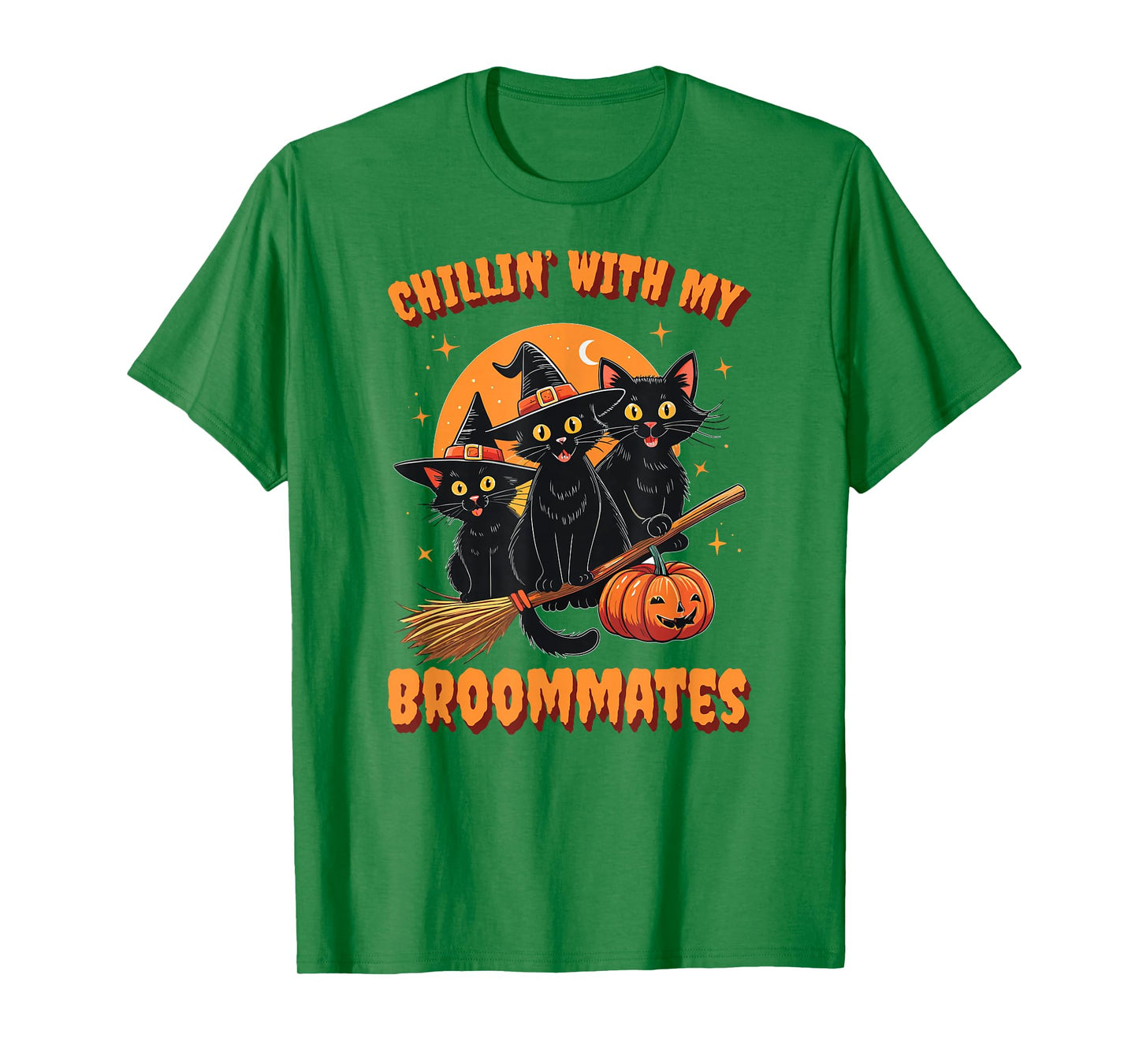 Chilling with My Broommates Funny Halloween Cat Mom T-Shirt