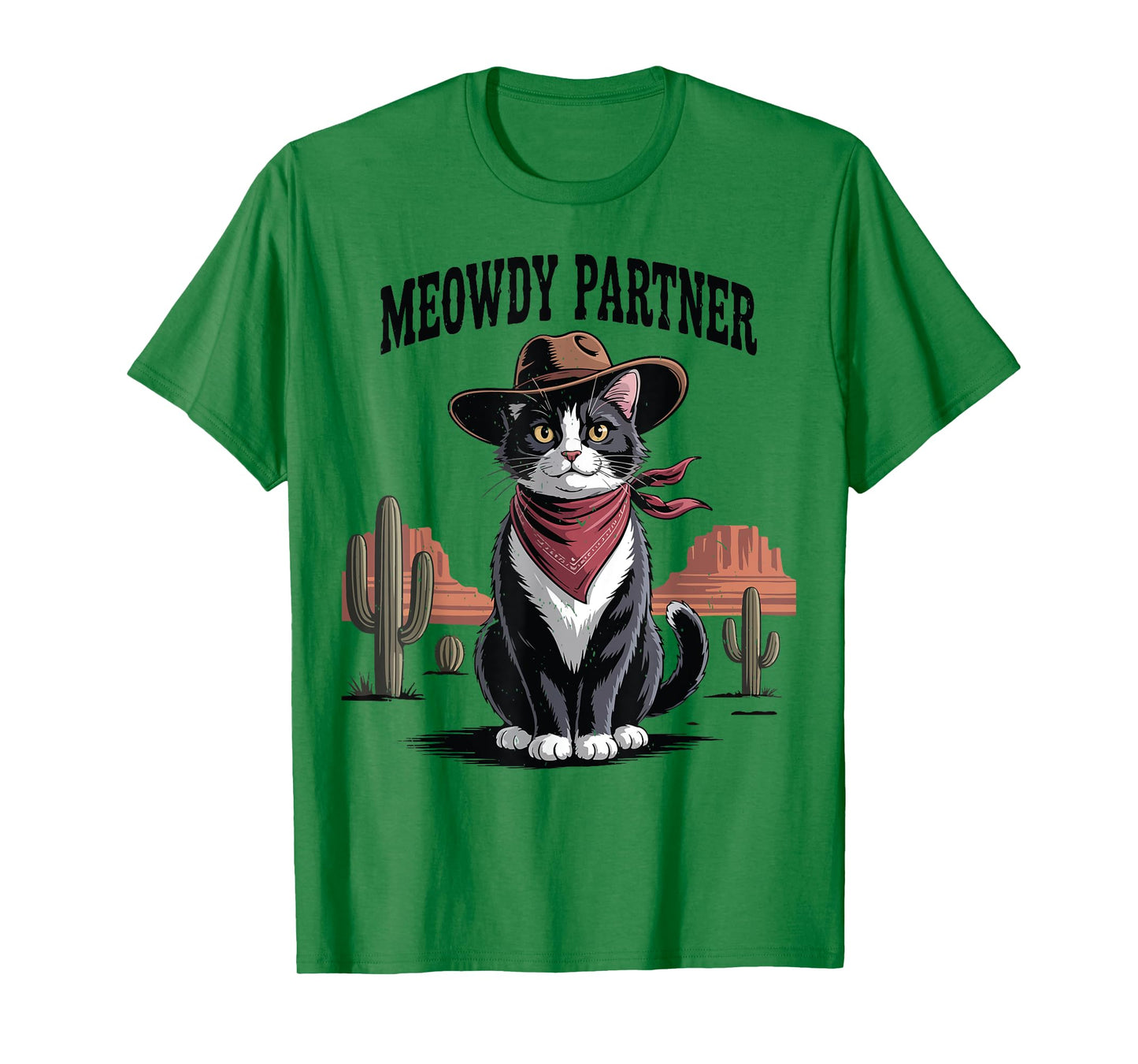 Tuxedo Cat-Shirt Meowdy Partner Cowboy Dad Mom Men Funny T-Shirt