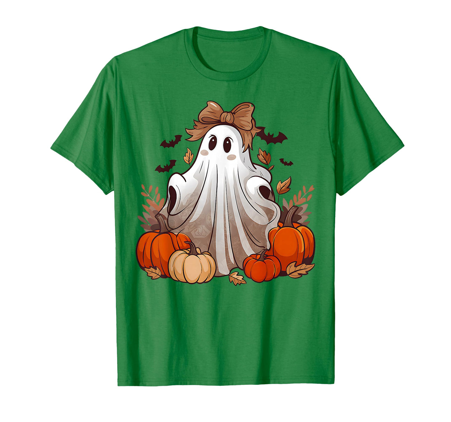 Fall Pumpkin Bowtie Ghost Halloween Costume Boo Girls Women T-Shirt