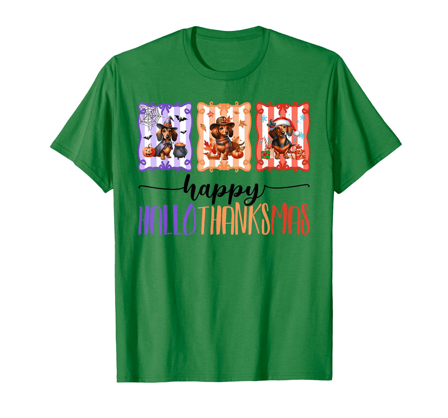 Happy Hallothanksmas Halloween Thanksgiving Dachshund Dogs T-Shirt