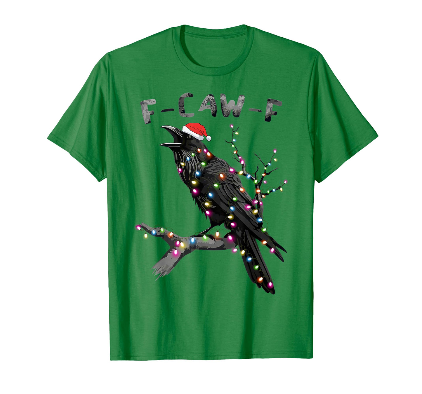 Black Crow F-Caw-F Funny Retro Christmas Lights Santa 2025 T-Shirt