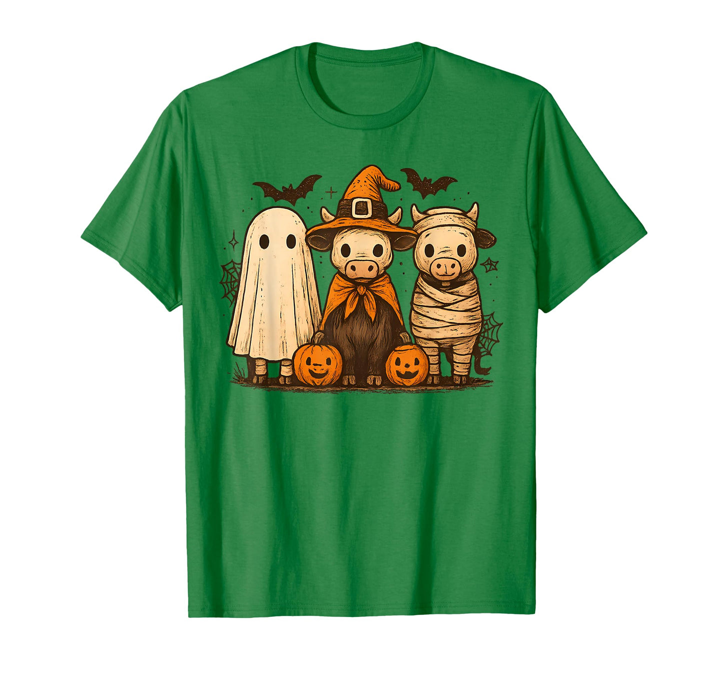 Retro Cute Cow Witch Scary Halloween Pumpkin Women Men Kids T-Shirt
