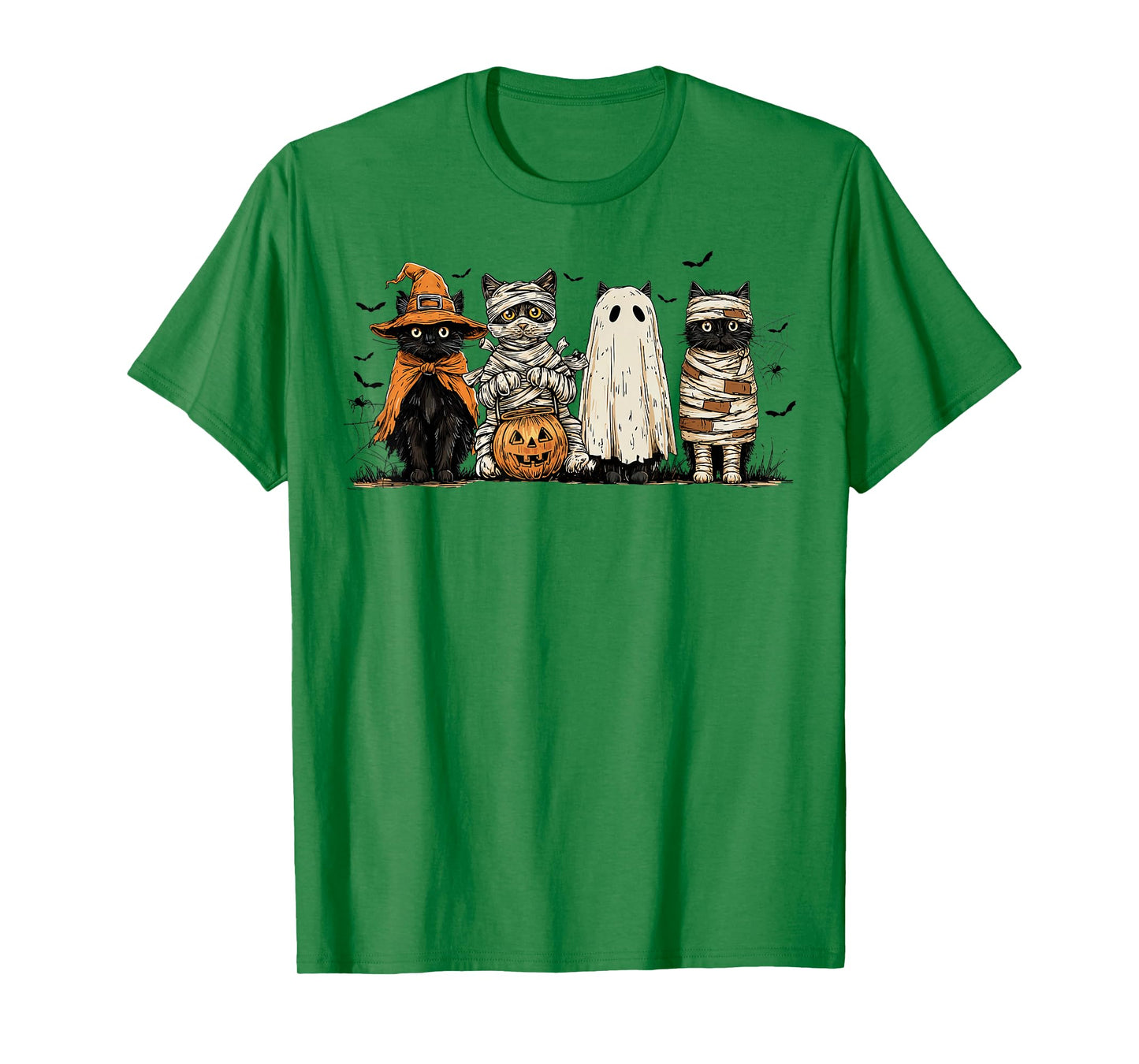 Black Cats in Witch Mummy and Ghost Costumes Halloween Fun T-Shirt