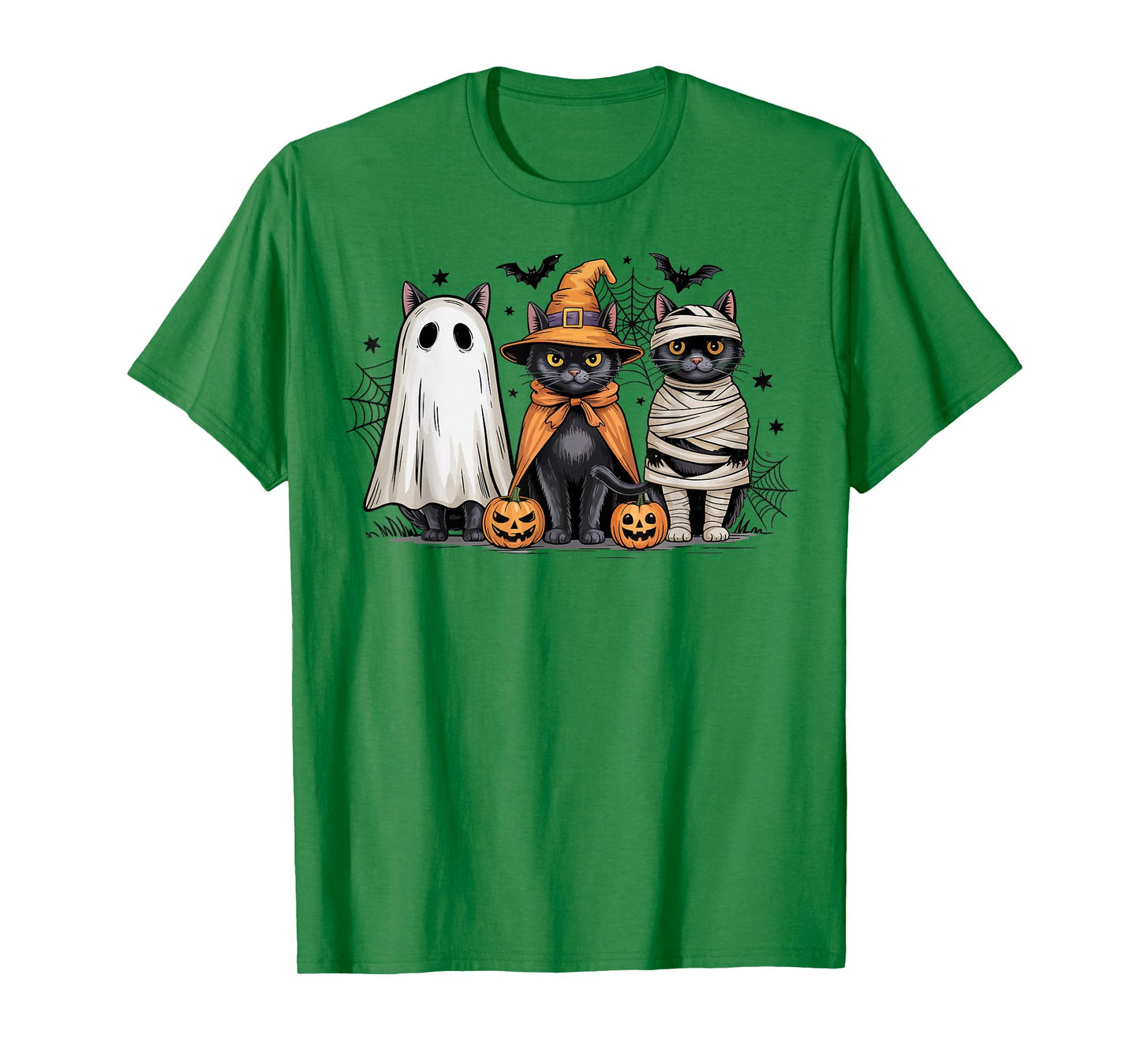 Retro Three Black Cats Witch Pumpkin Scary Halloween Costume T-Shirt