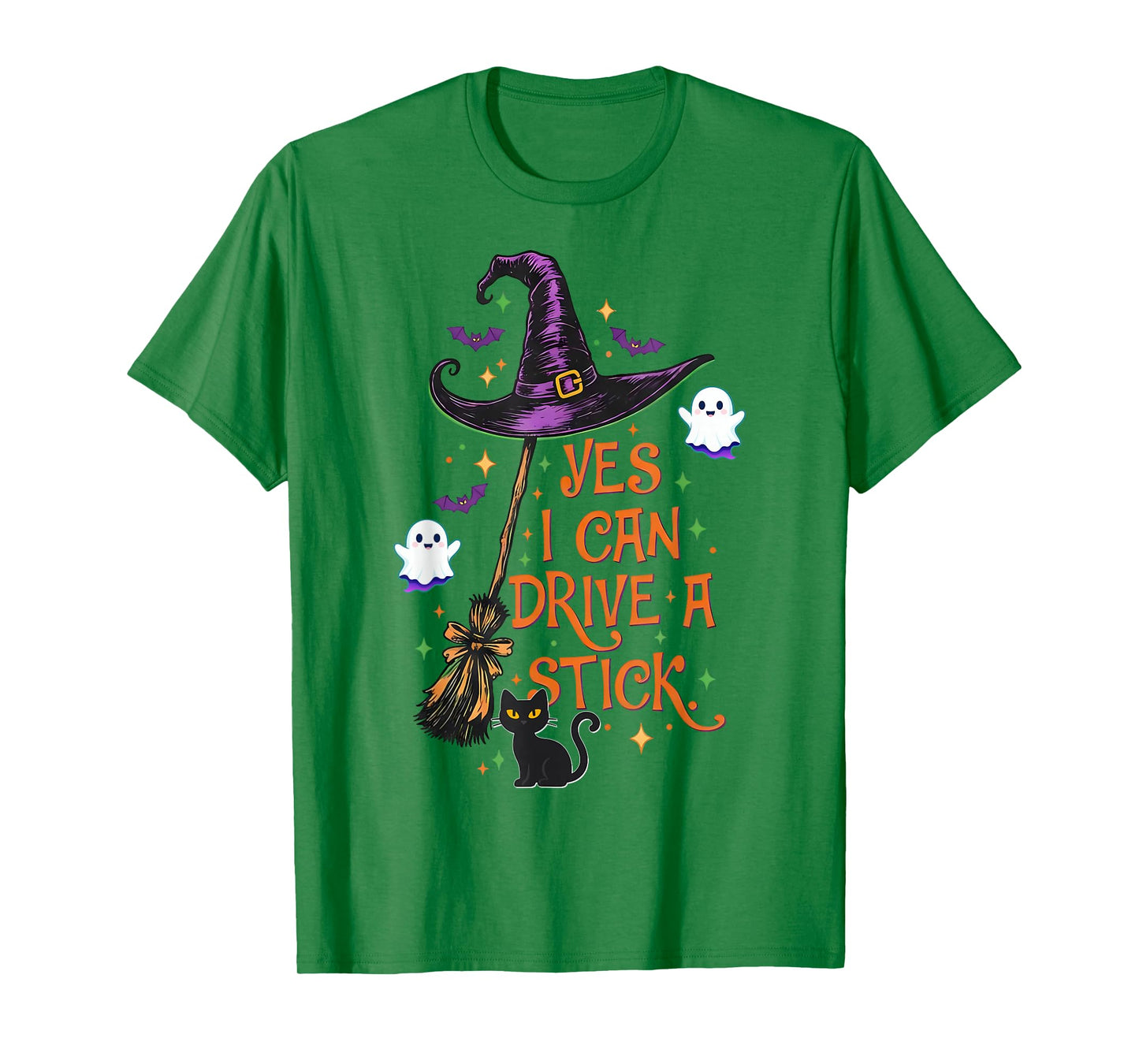 Yes I Can Drive A Stick Funny Halloween Spooky Witch Women T-Shirt