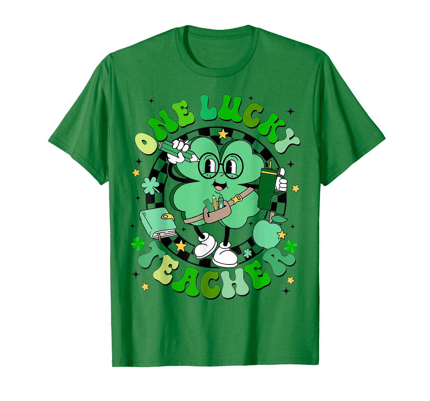 Groovy Shamrock One Lucky Teacher St Patricks Day Men Women T-Shirt