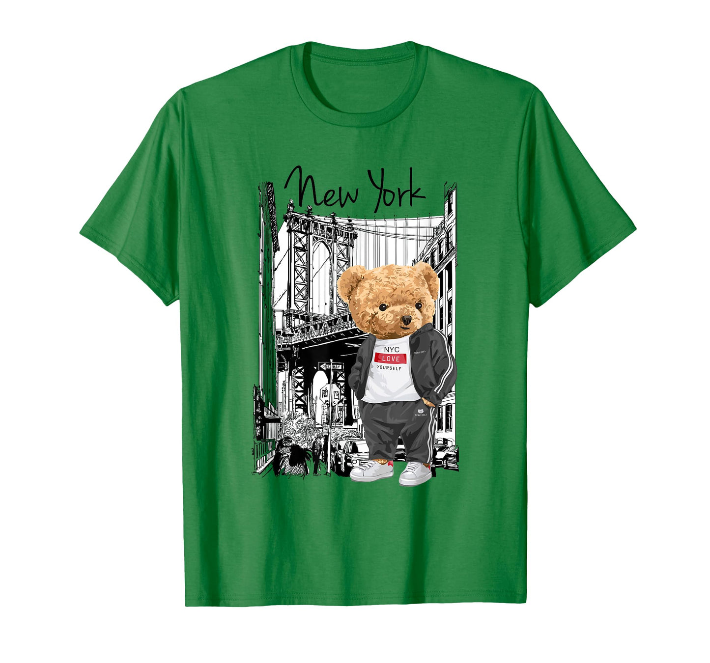 Bahaa's Tee Unisex-Kids Grey Cartoon Teddy Bear NYC Graphic T-Shirt