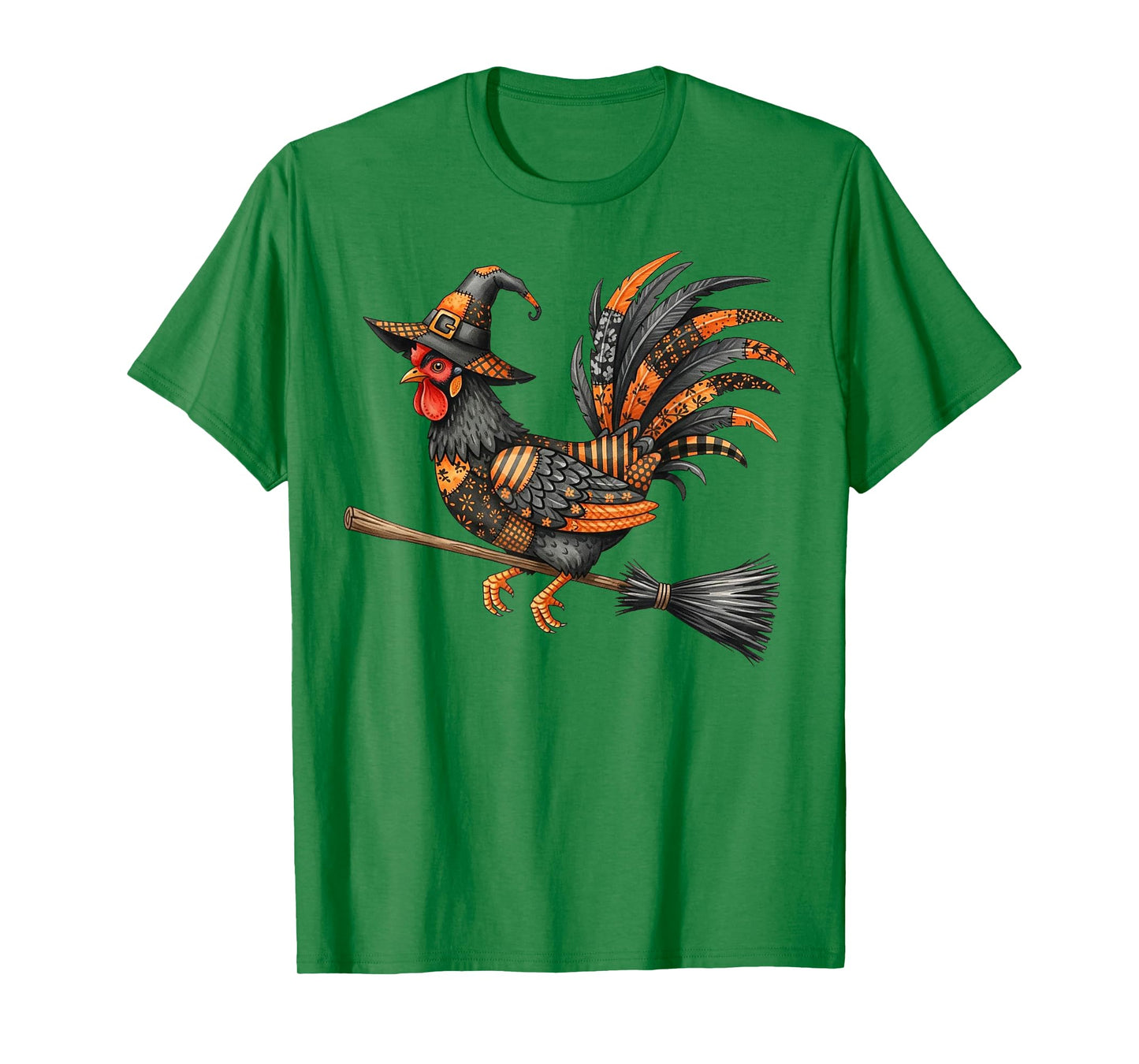 Cute Halloween Rooster Witch Riding Broomstick Outfit T-Shirt