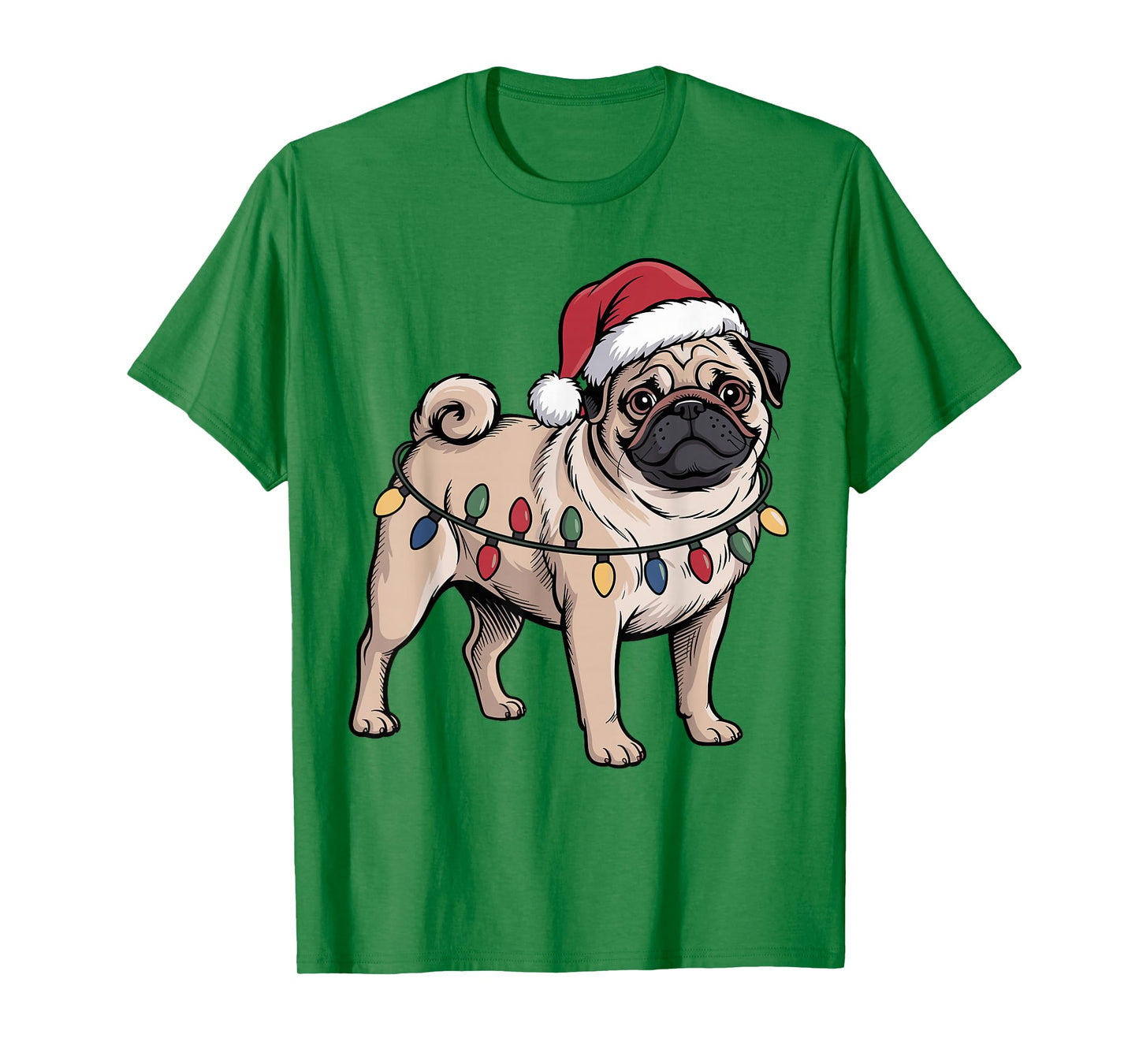 Funny Pug Christmas Santa Hat Xmas Lights T-Shirt