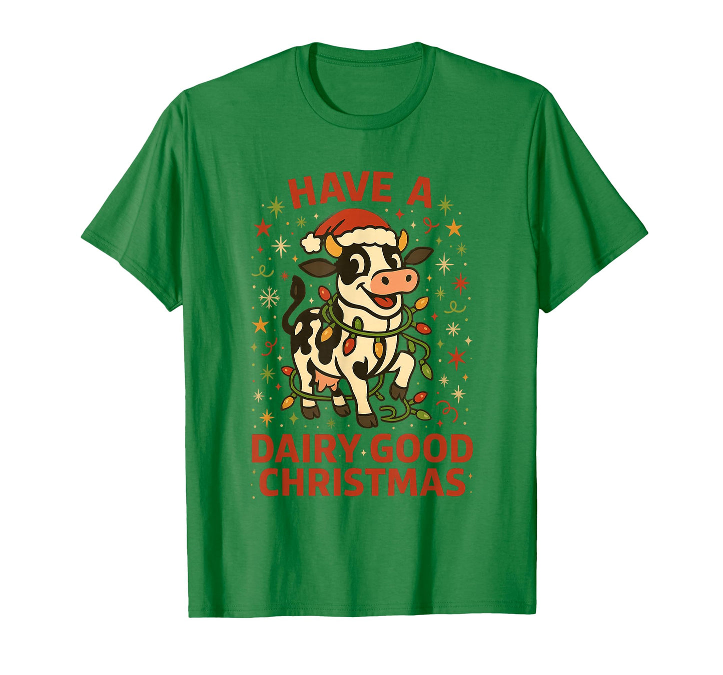Christmas Holstein Cow Lights Santa Hat Dairy Christmas T-Shirt