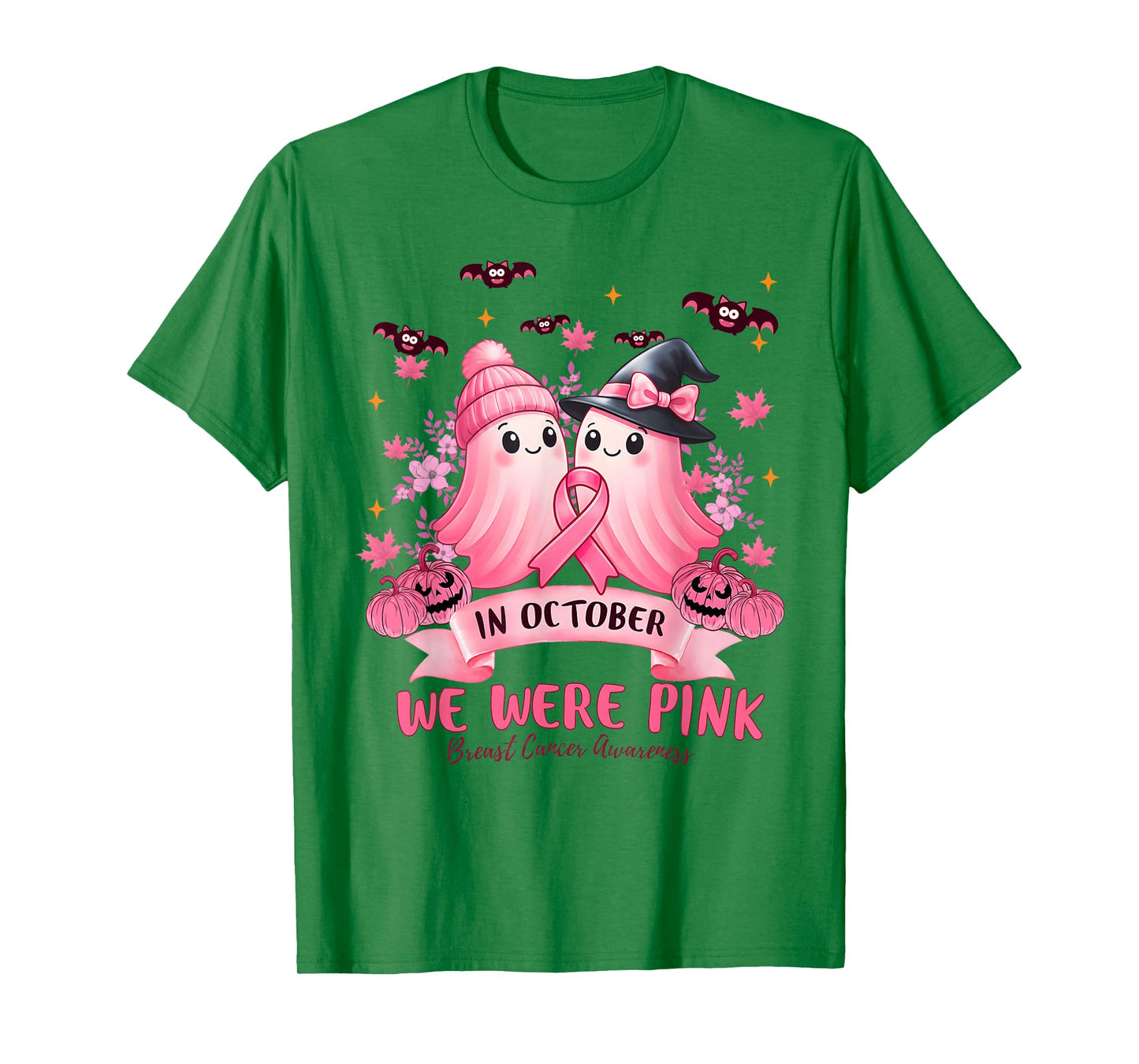 Support Squad We Wear Pink Ghost Witch October Breast Cancer T-Shirt
