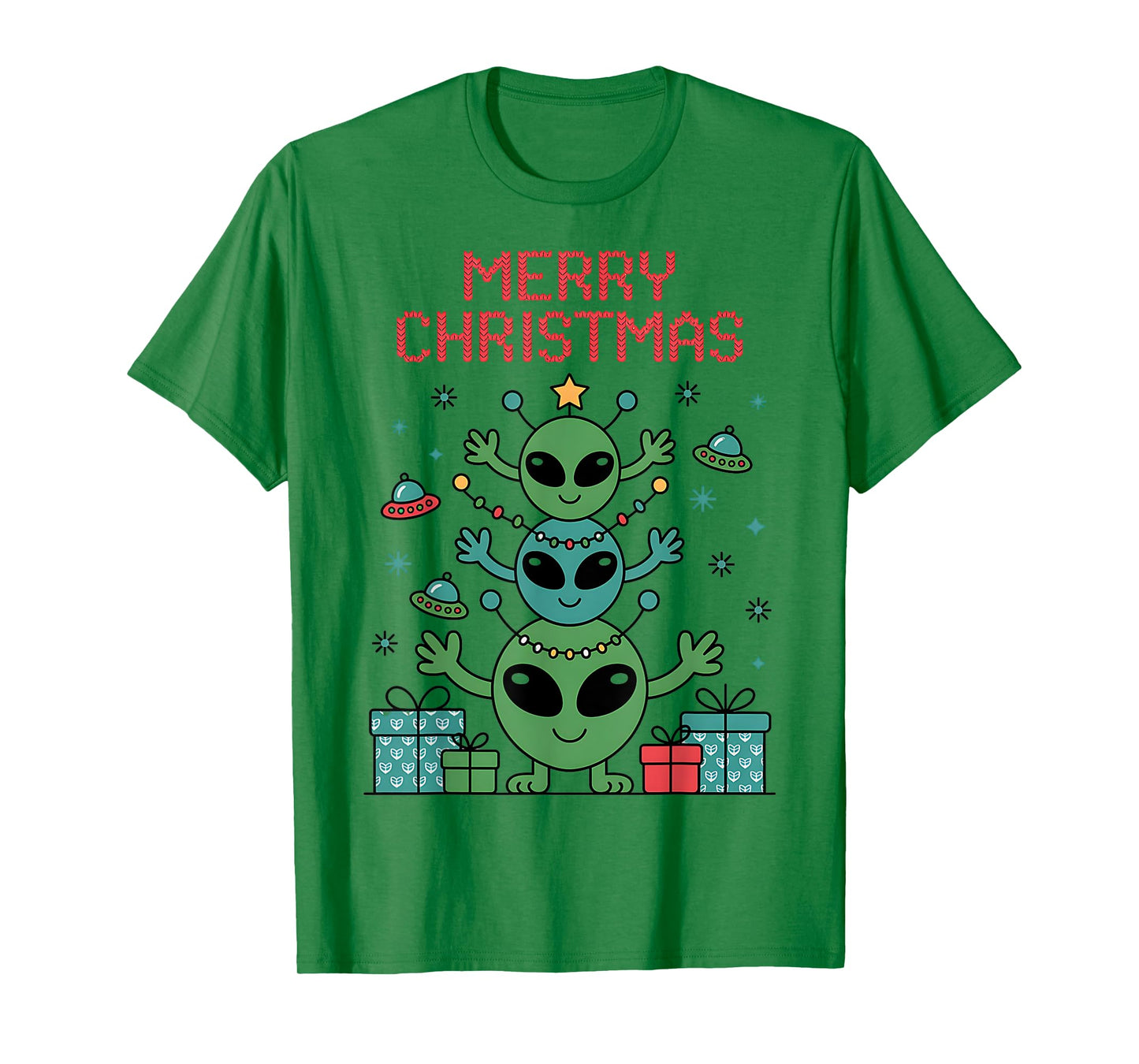 Funny Alien Trio Merry Ugly Christmas Santa Hat Gifts Xmas T-Shirt