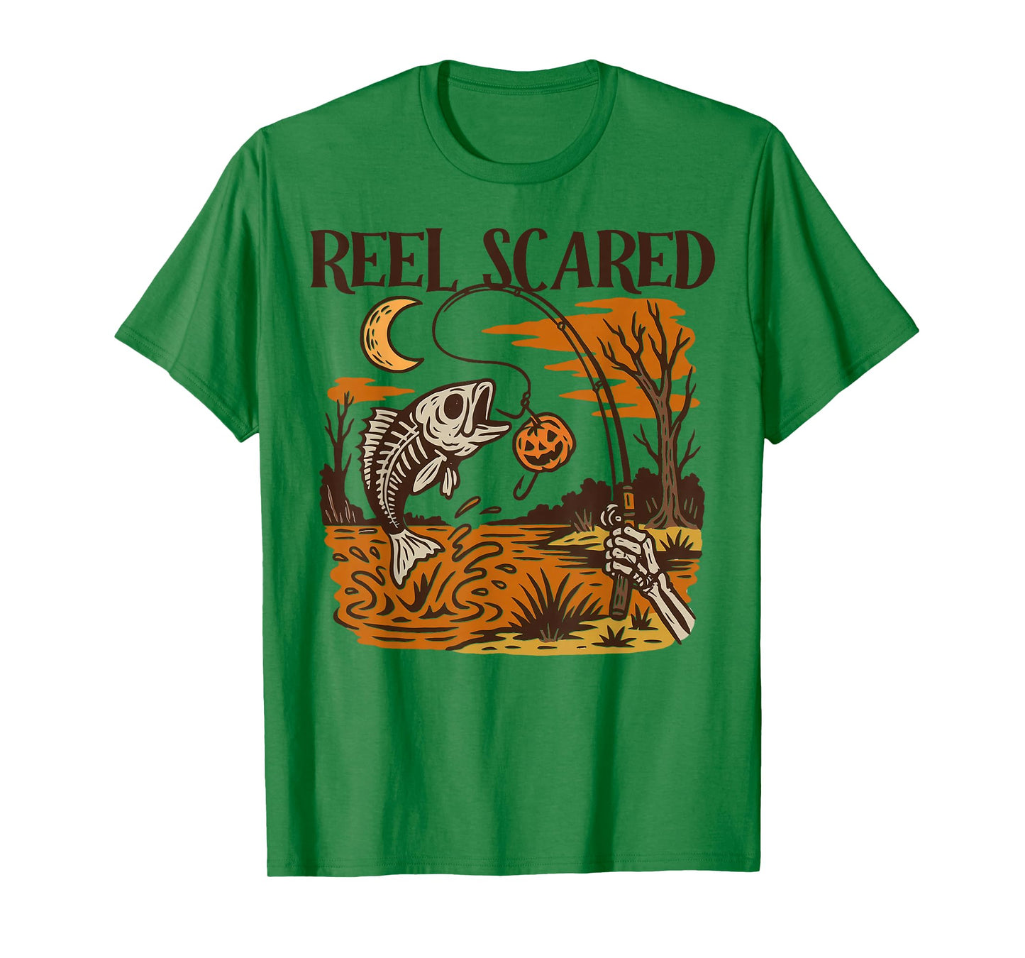 Vintage Reel Halloween Scared Fishing Skeleton Fisherman T-Shirt
