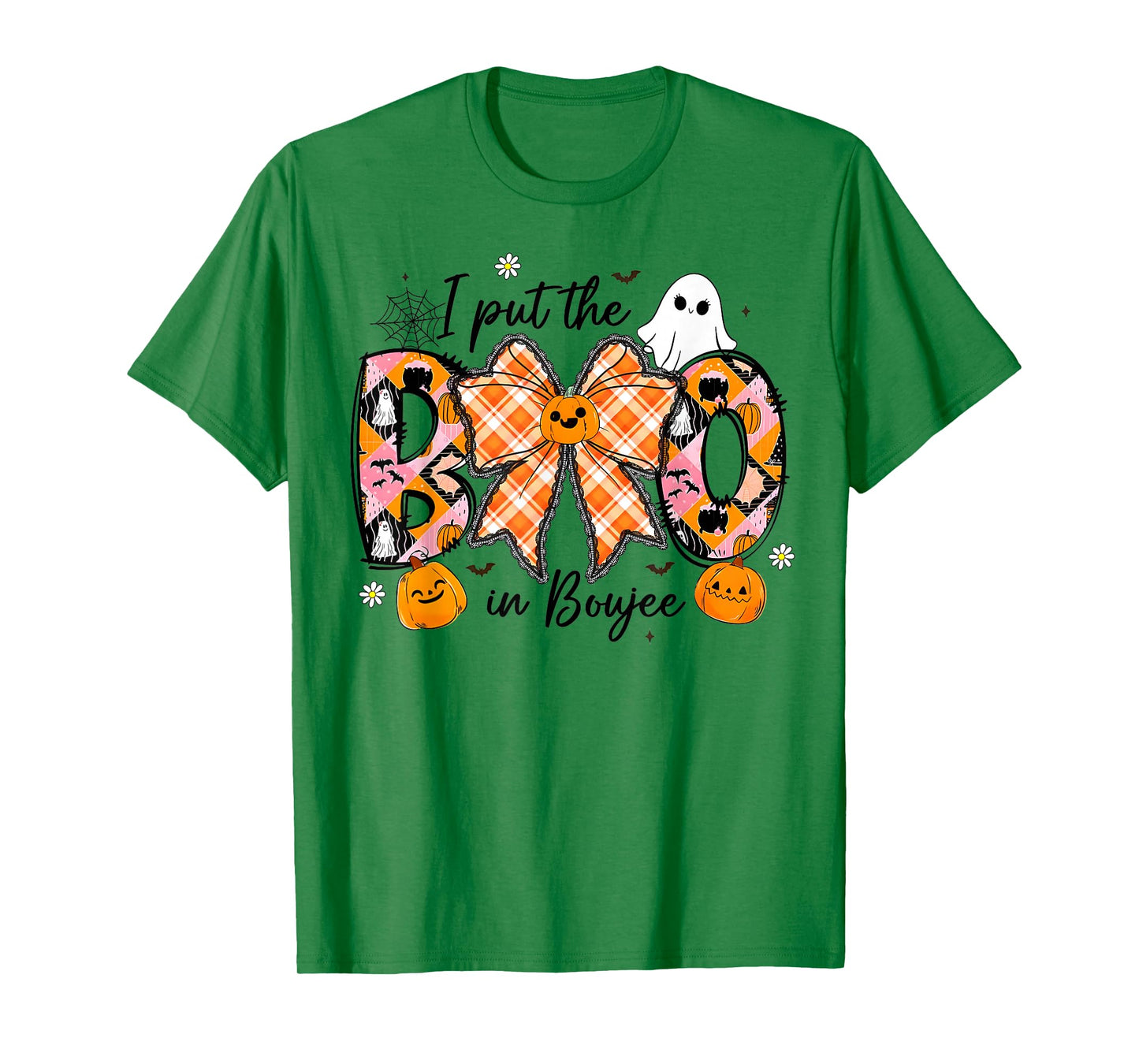 I Put The Boo In Boujee Ghost Coquette Bow Halloween Womens T-Shirt