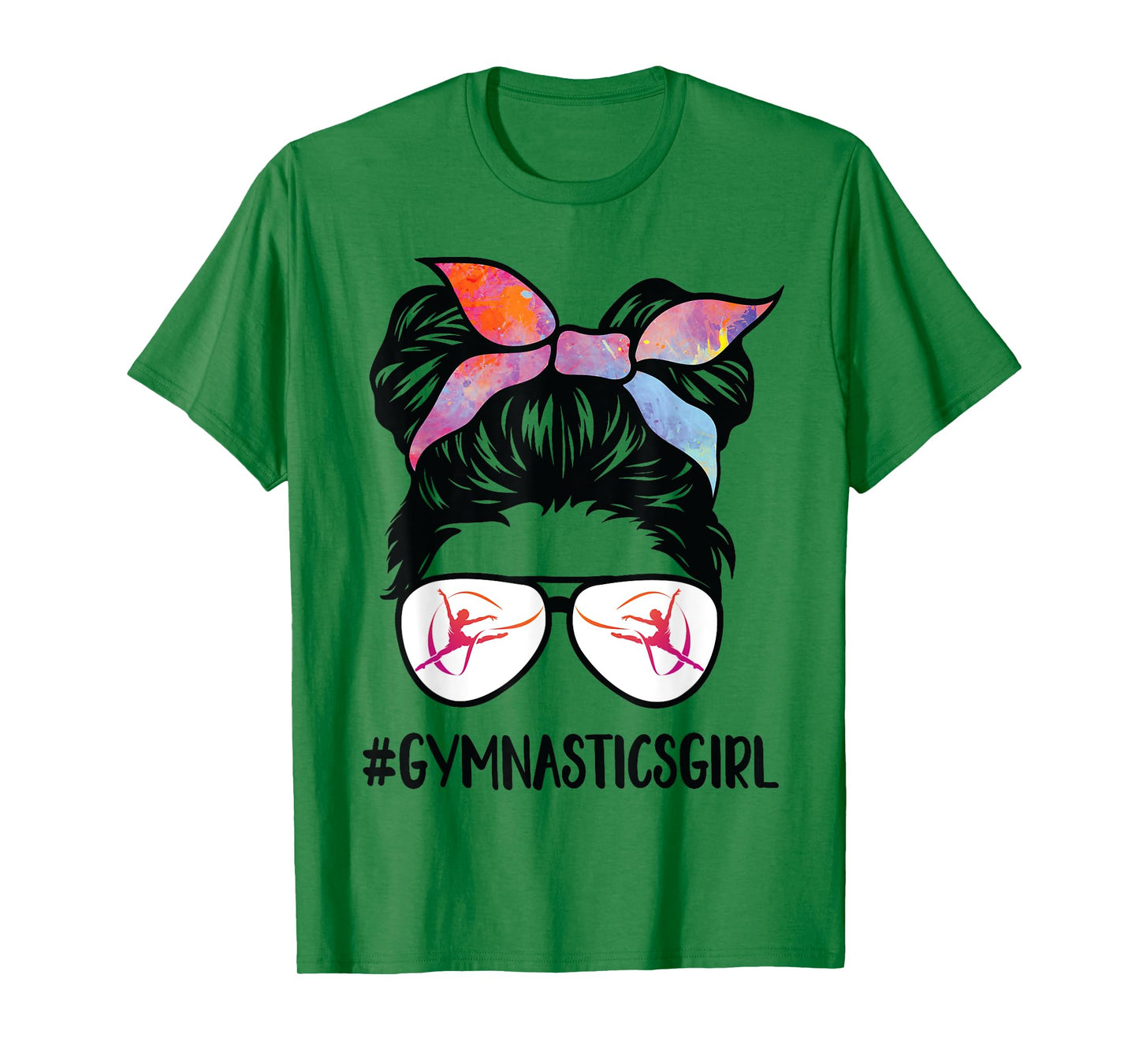 Gymnastics girl Messy Bun Hair glasses Gymnast Daughter her T-Shirt