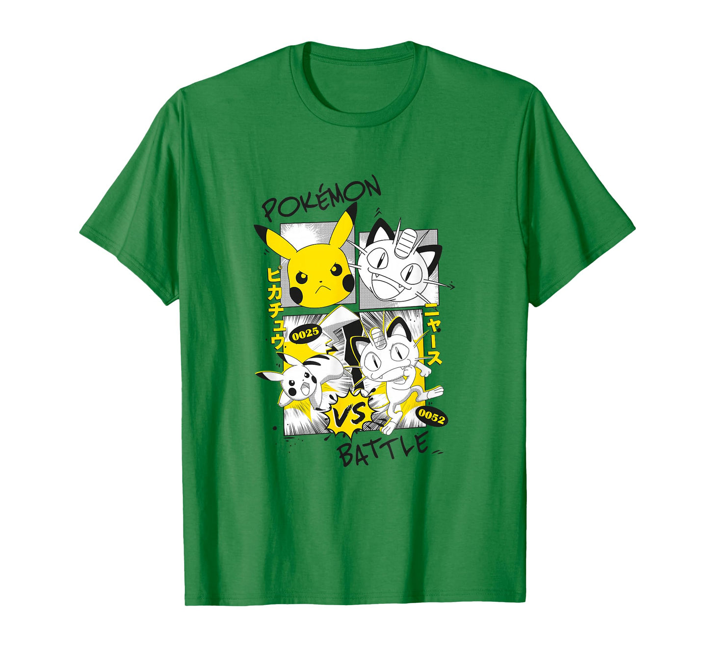 Pokémon Pikachu Vs Meowth Retro Panels Kanji Big Chest T-Shirt