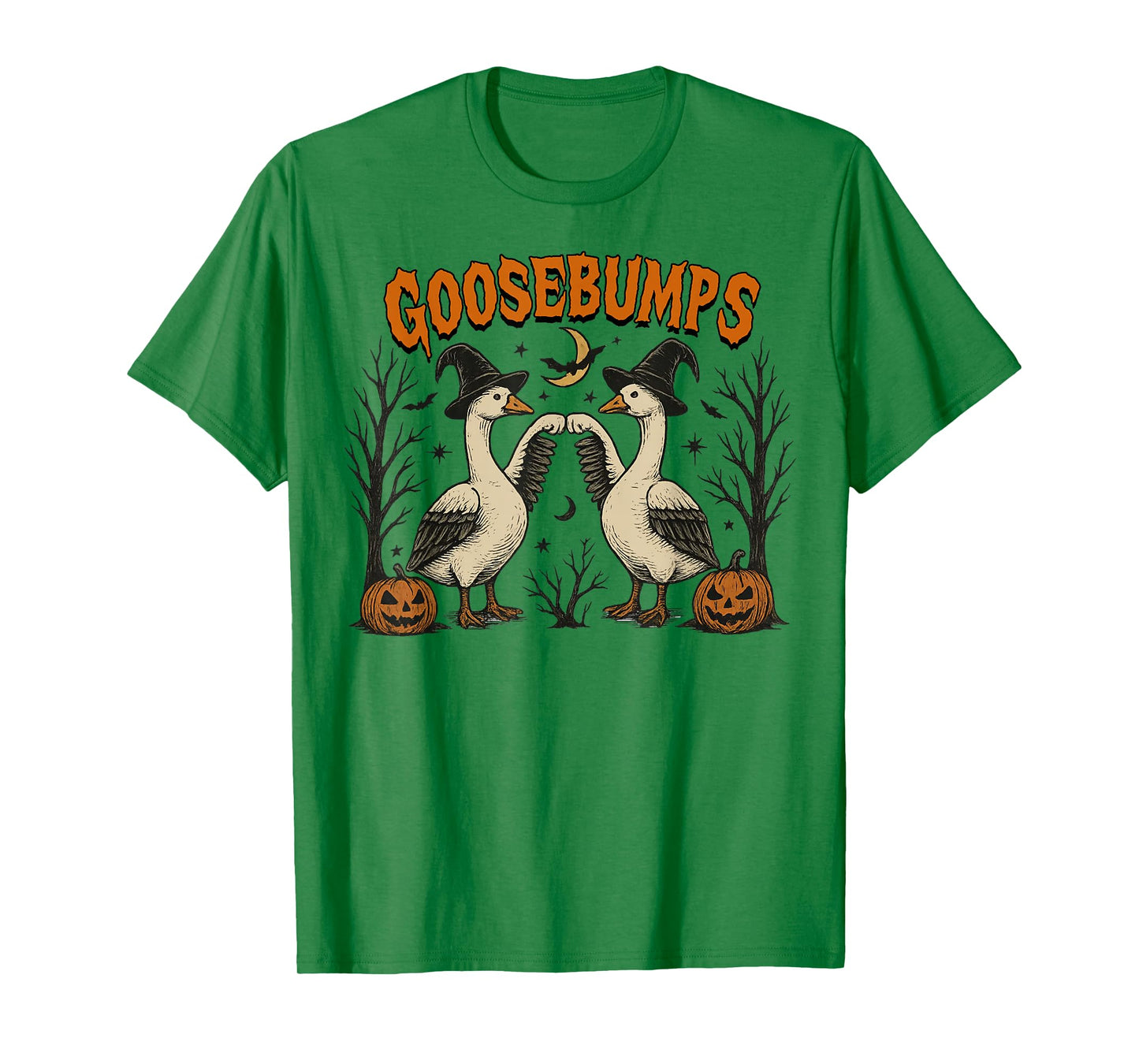 Goosebumps Funny Witch Geese with Pumpkins Halloween Artwork T-Shirt