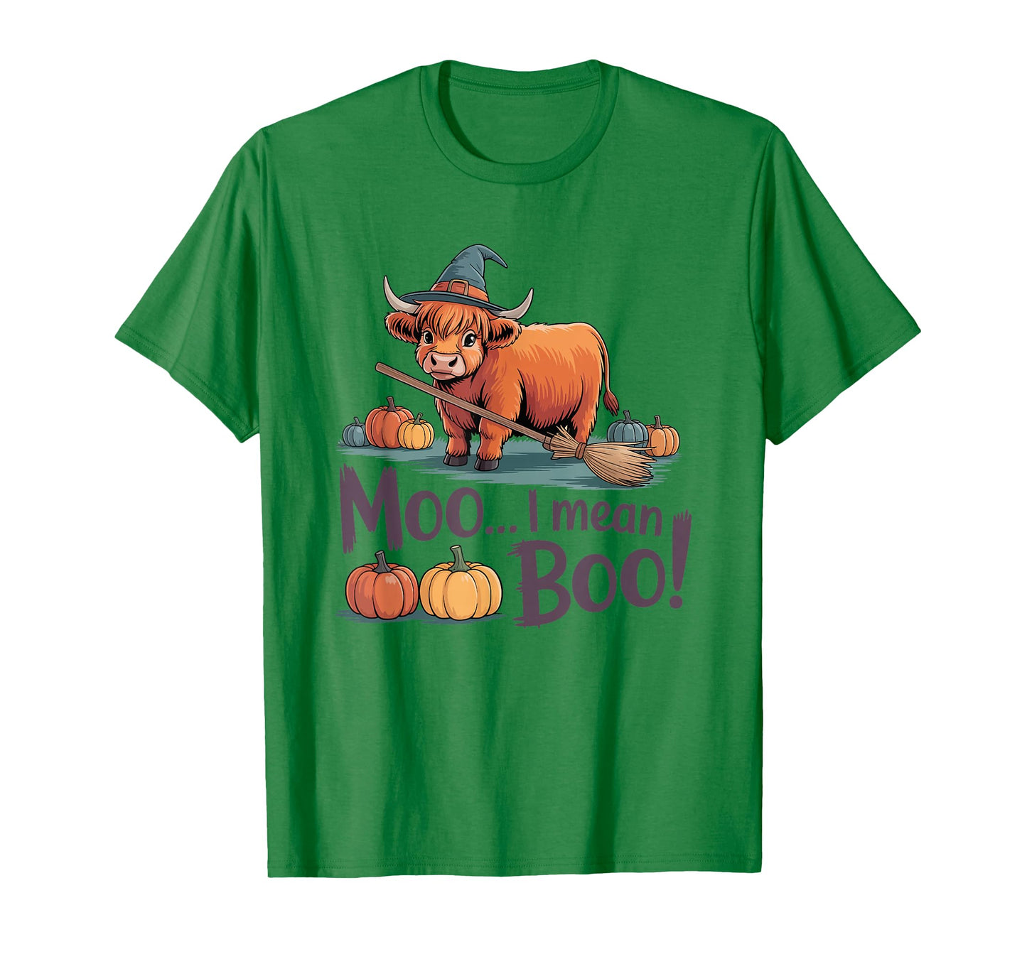 Moo I Mean Boo Funny Halloween Highland Cow Witch T-Shirt