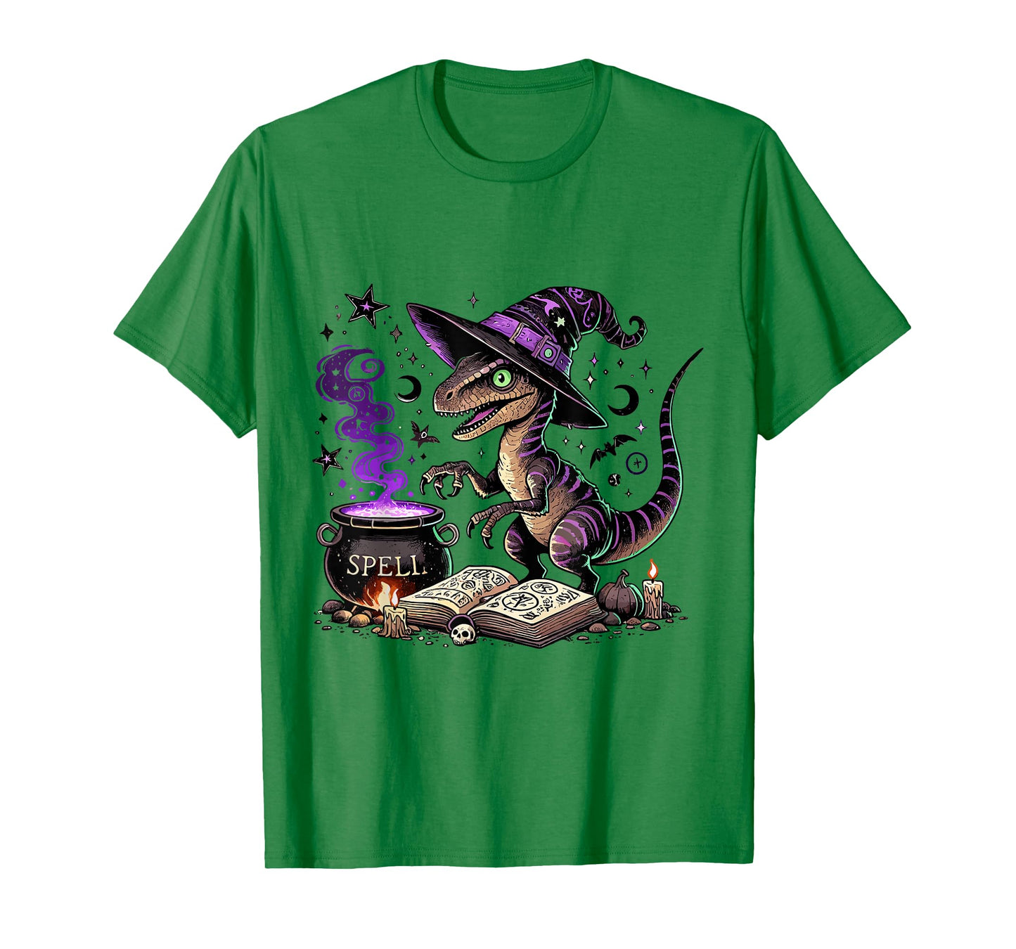 Halloween Raptor Witch Funny Dinosaur Magic Spooky Spell T-Shirt
