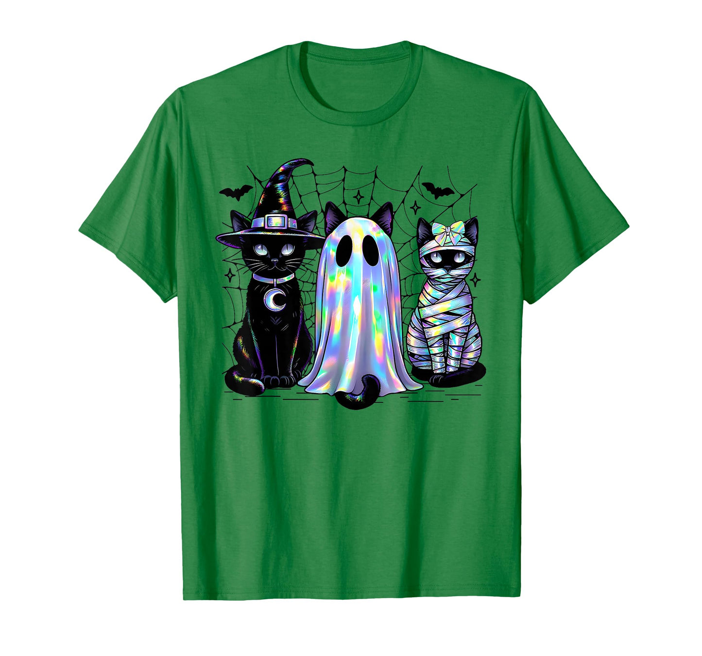 Retro Ghost Black Cat Witch Scary Halloween Spider Web T-Shirt