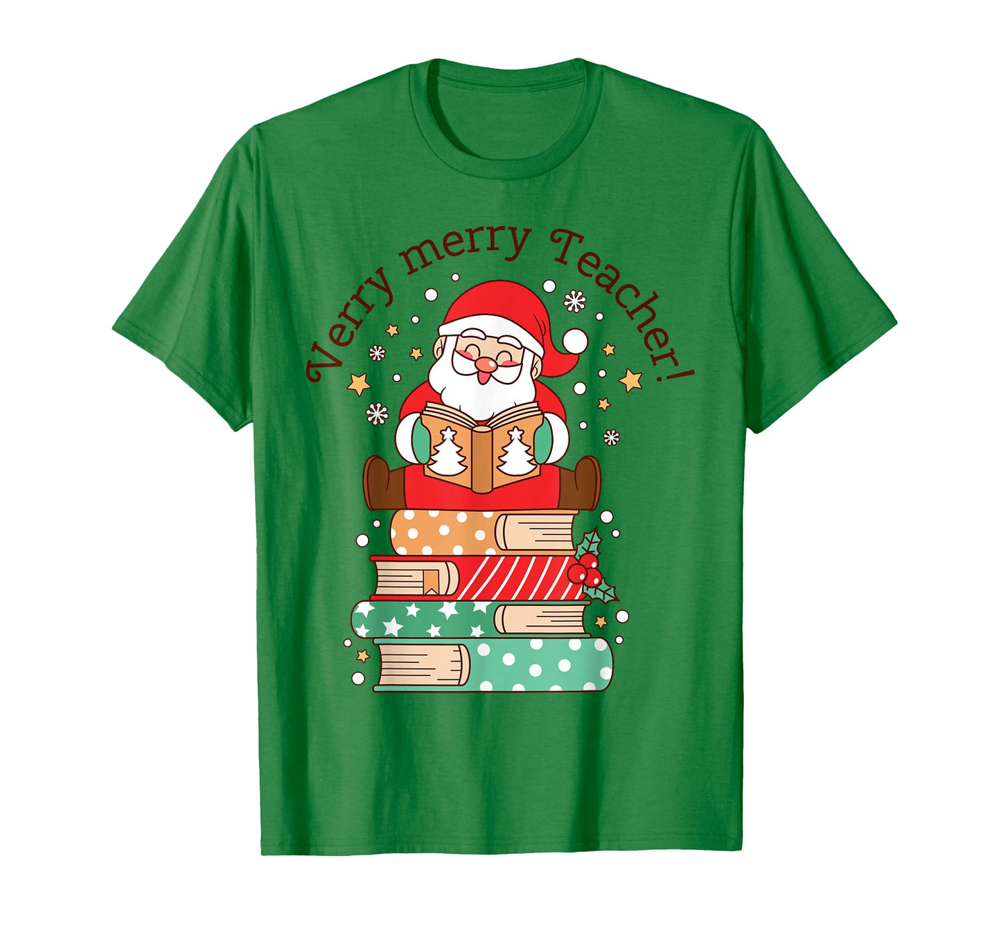 Very Merry Teacher Christmas Santa Book Lover Tee T-Shirt