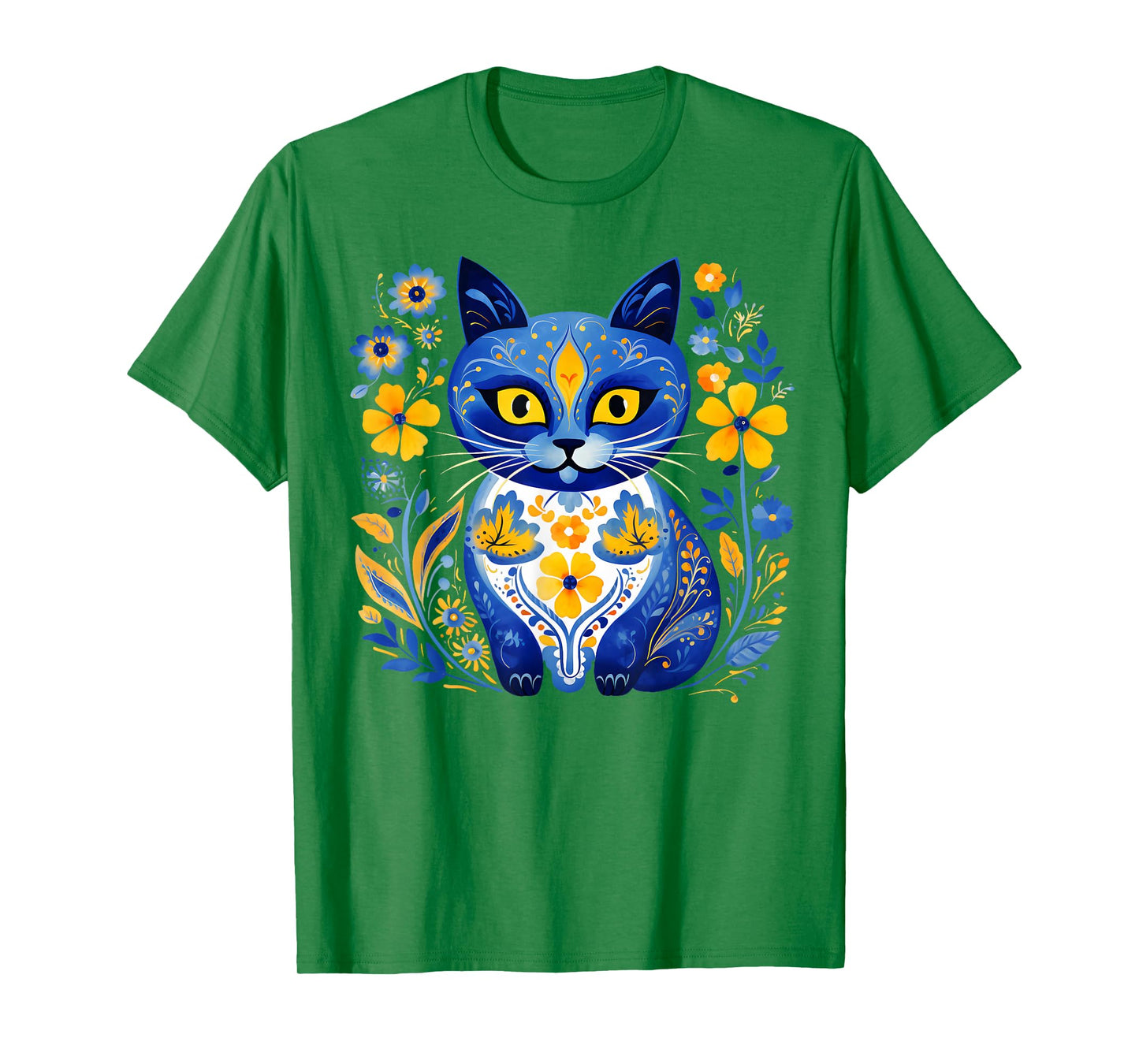 Ukraine Cat Floral Vintage Ukrainian Flag Vyshyvanka Style T-Shirt