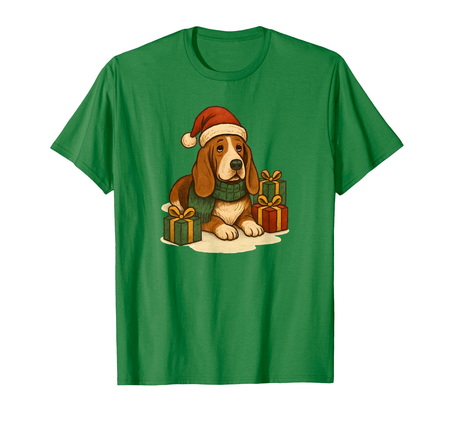 Christmas Basset Hound with Santa Claus hat, Cute T-Shirt