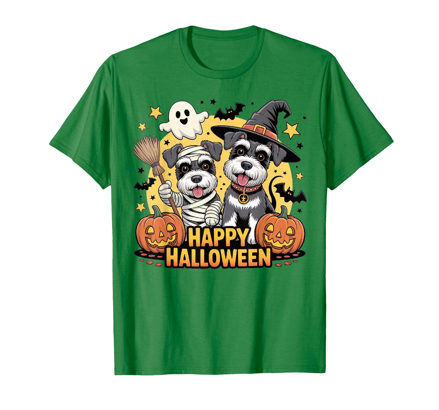 Cute Schnauzer Dog Lovers Halloween with Pumpkins Ghost Dog T-Shirt