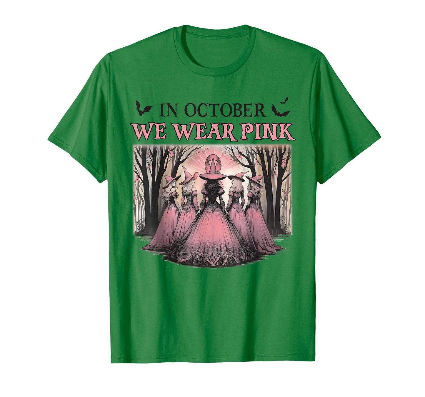 Retro in October We Wear Pink Witch Breast Cancer Ribbon T-Shirt