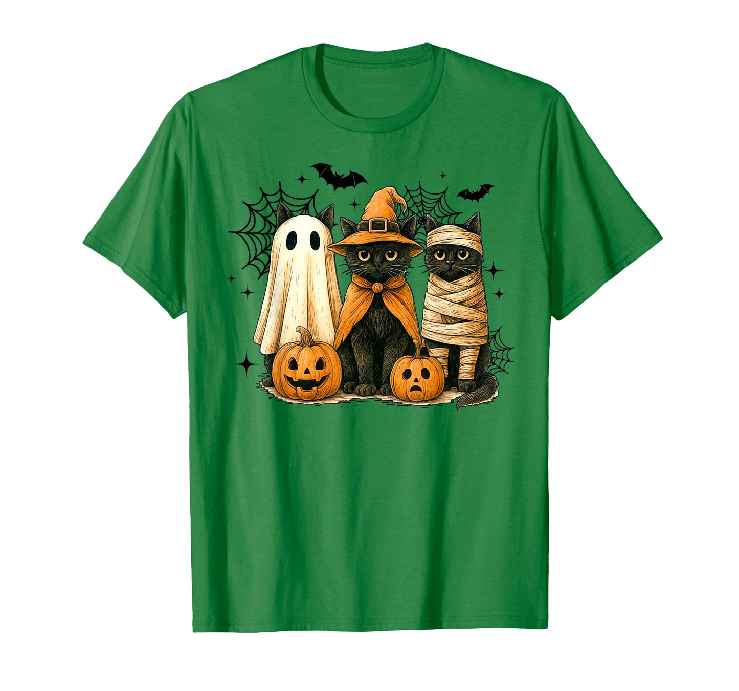 Cute Cat Ghost Witch Halloween Pumpkin Spooky Season Vintage T-Shirt