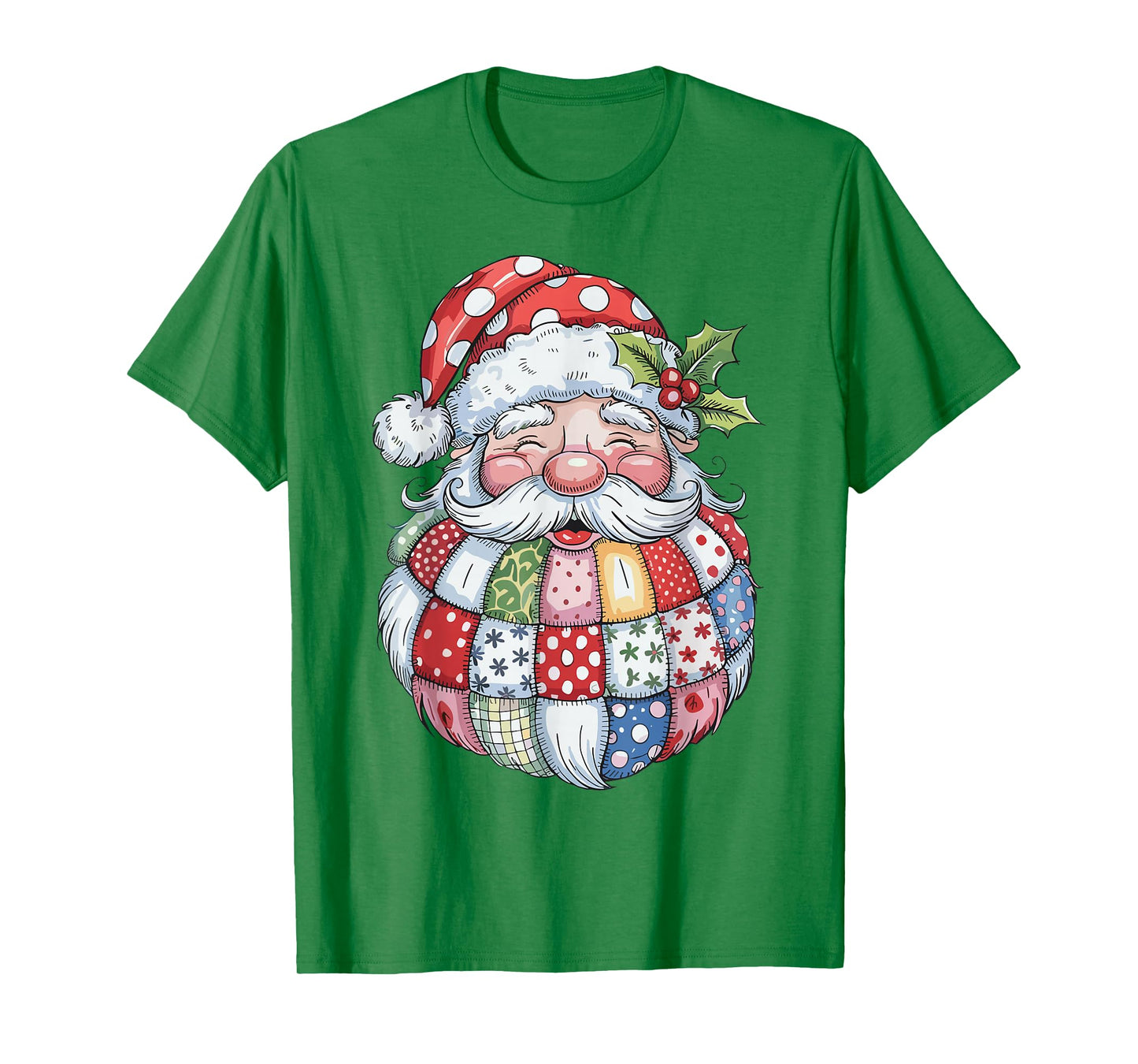 Santa Claus Face Colorful Patchwork Preppy Santa Christmas T-Shirt