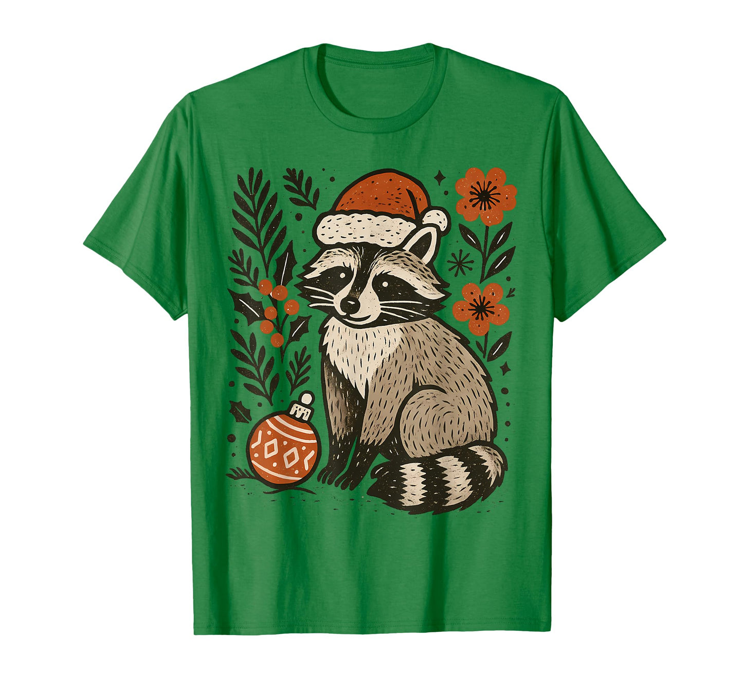 Christmas Raccoon Boho Feral Girls Boys Kids Santa Hat Party T-Shirt