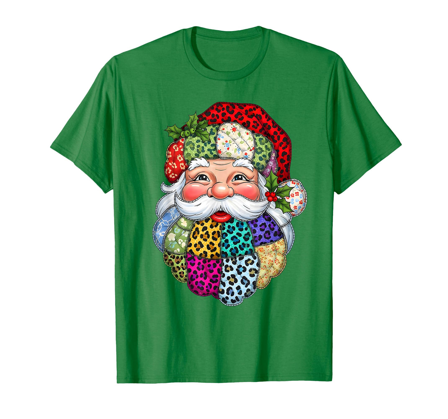 Merry Christmas Patchwork Santa Claus Face X-mas Holiday T-Shirt