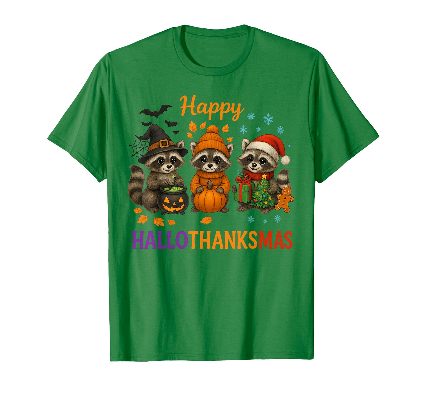Happy Hallothanksmas Raccoon Halloween Christmas Thanksgivin T-Shirt