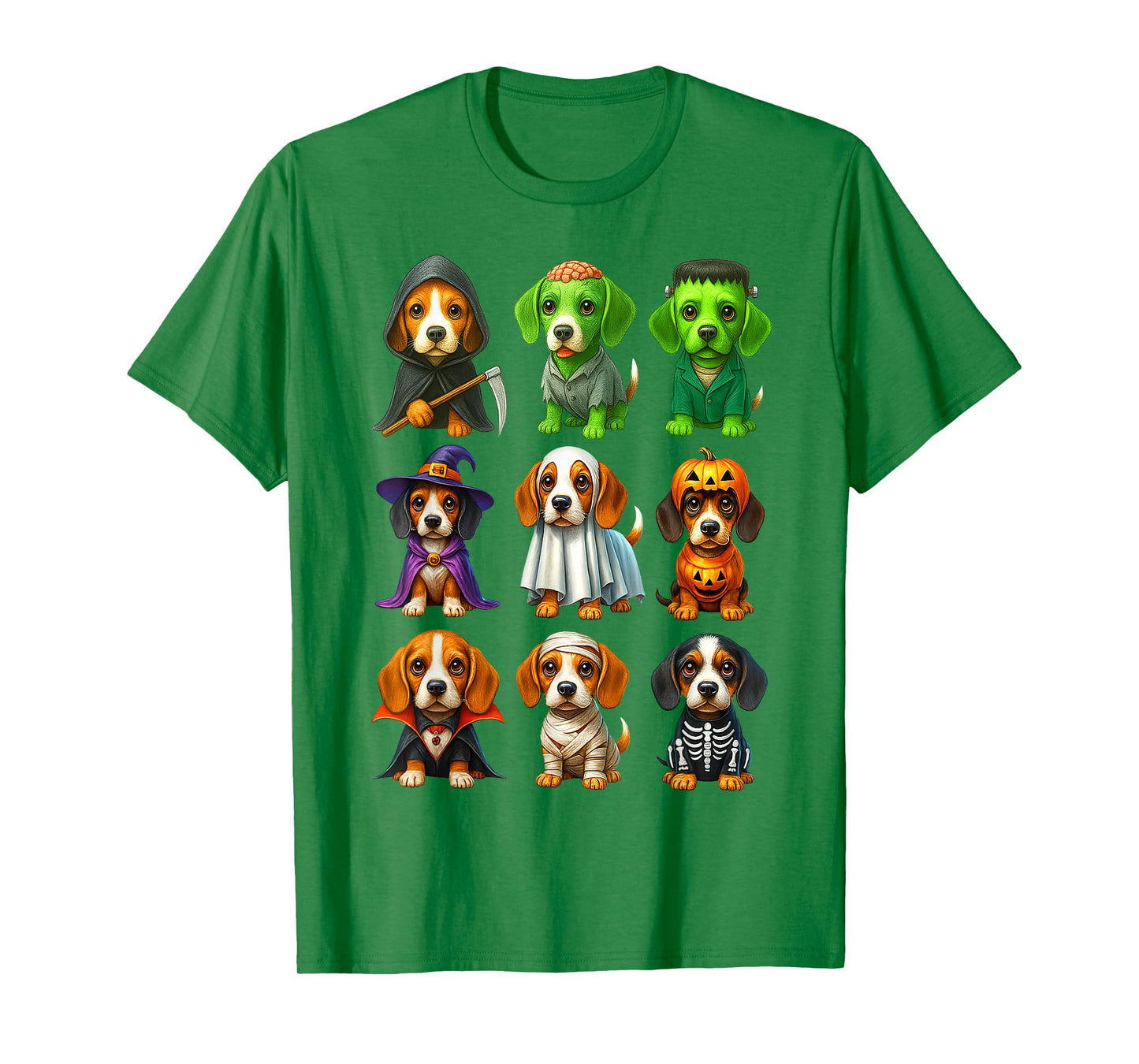 Cute Beagle Dogs Witch Pumpkin Skeleton Costume Halloween T-Shirt