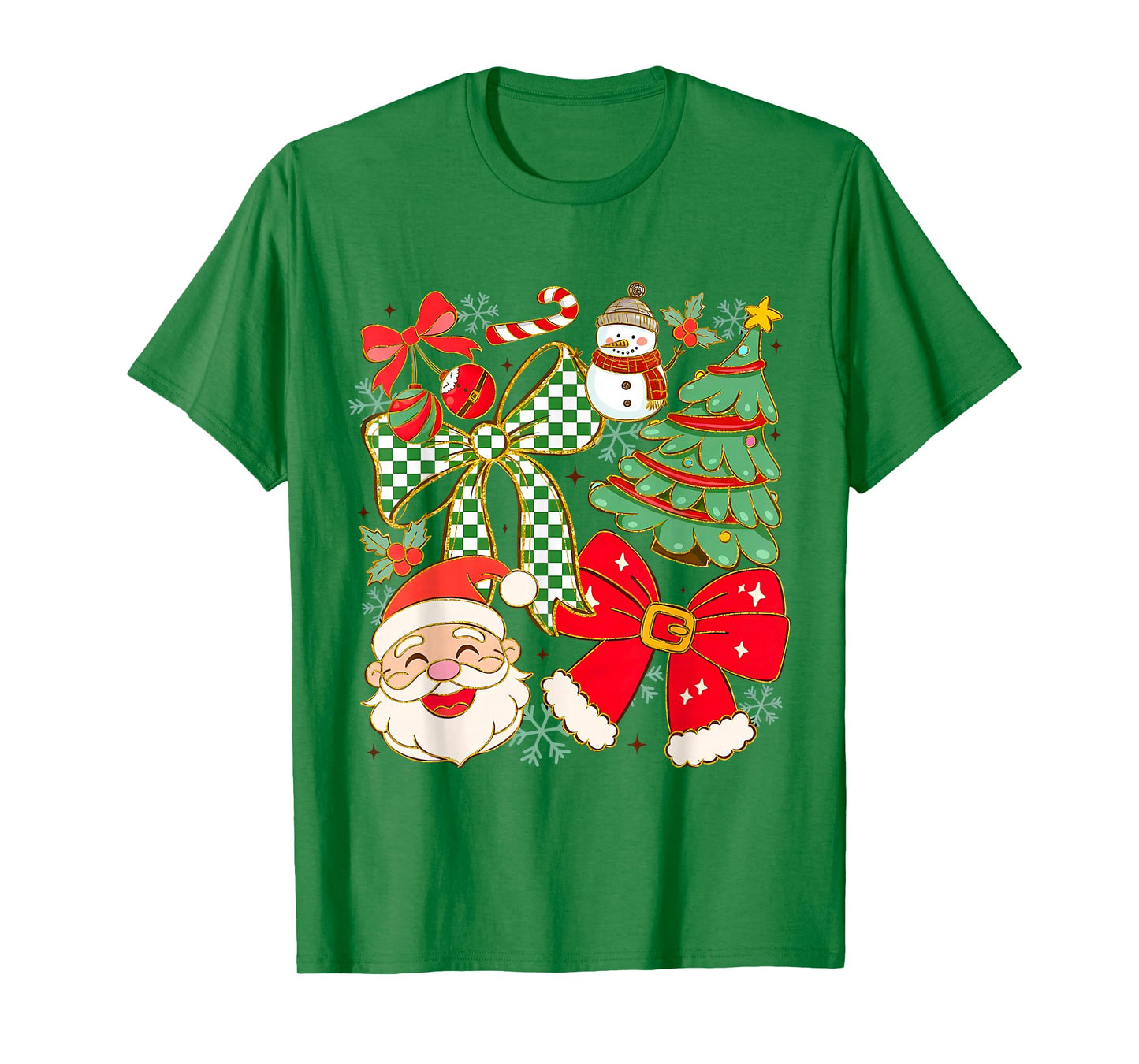Coquette Bow Santa Claus Merry Christmas Women Xmas Pajamas T-Shirt