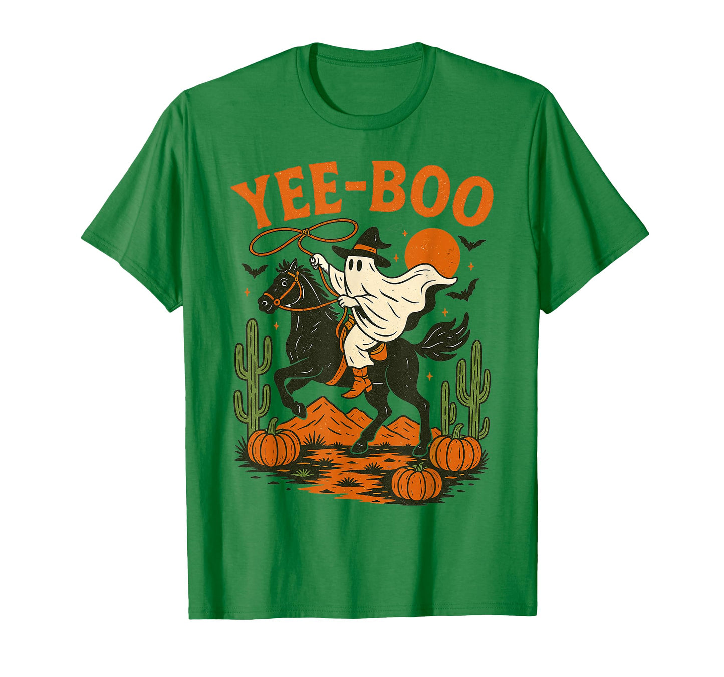 Yee Boo Ghost Riding Horse Halloween Pumpkin Moon Western T-Shirt