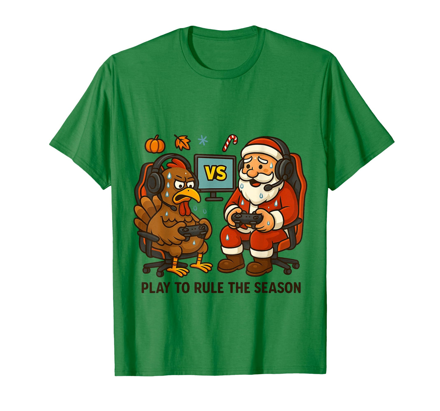 Funny Santa vs Turkey Gamer Showdown Holiday Mashup T-Shirt