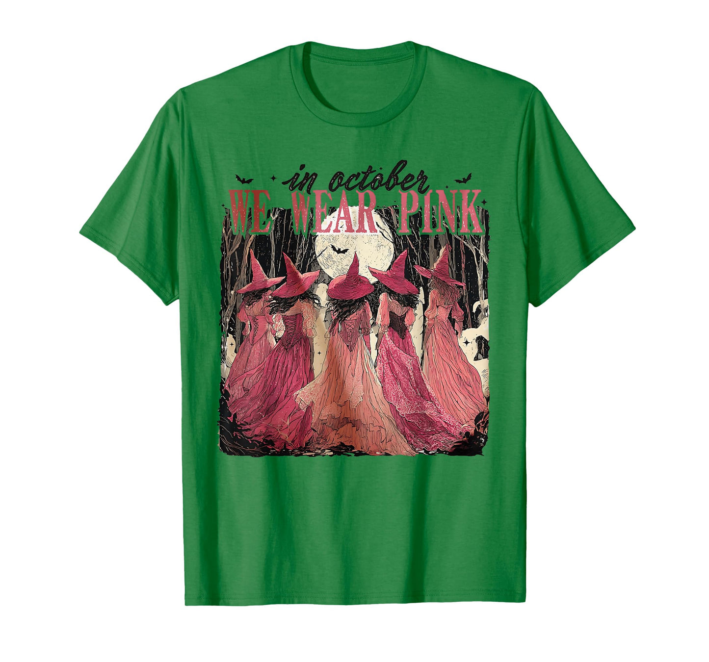 in October We Wear Pink Witch Halloween Breast Cancer Women T-Shirt