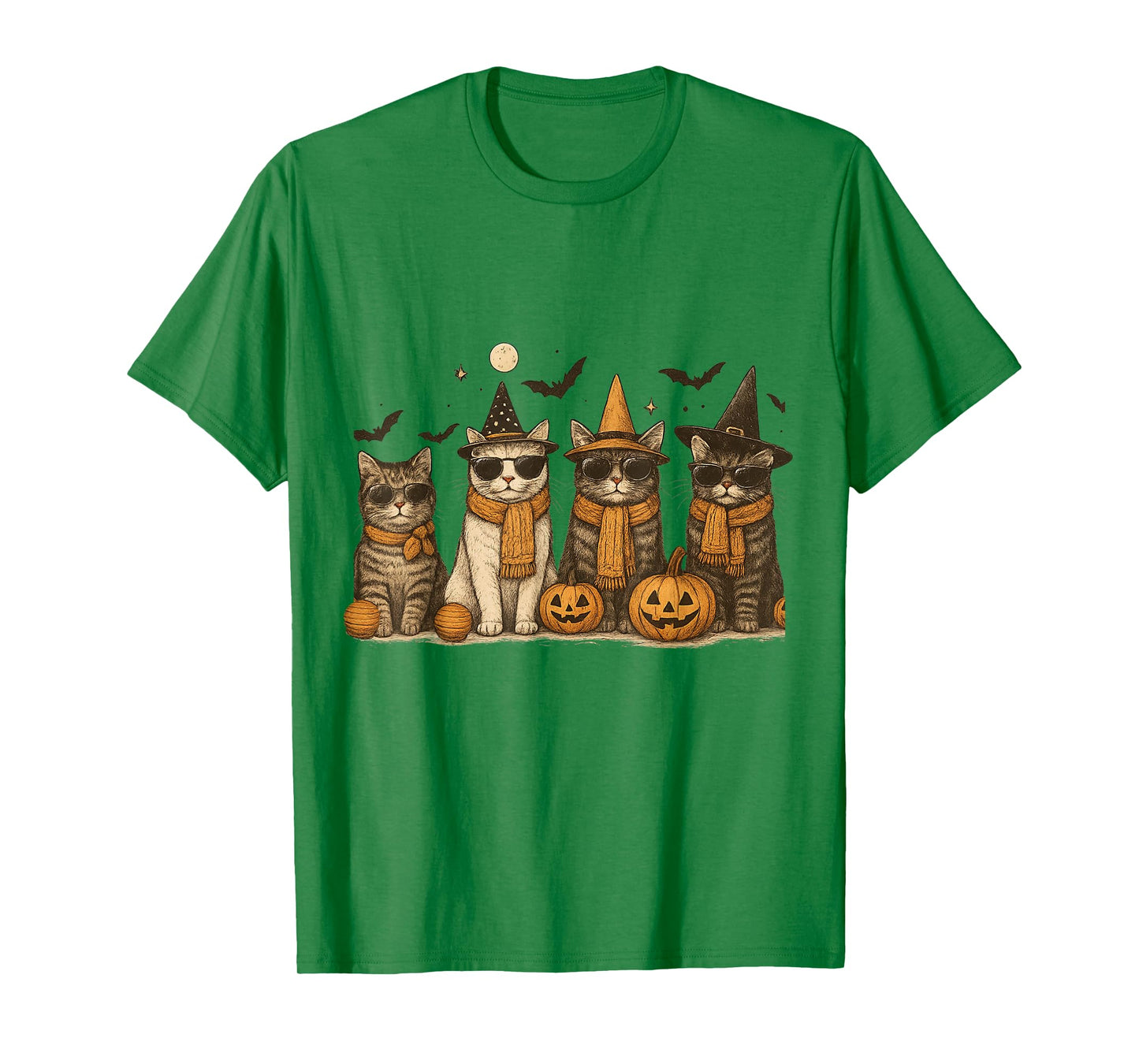 Cool Cats with Sunglasses Witch Hats Funny Halloween T-Shirt