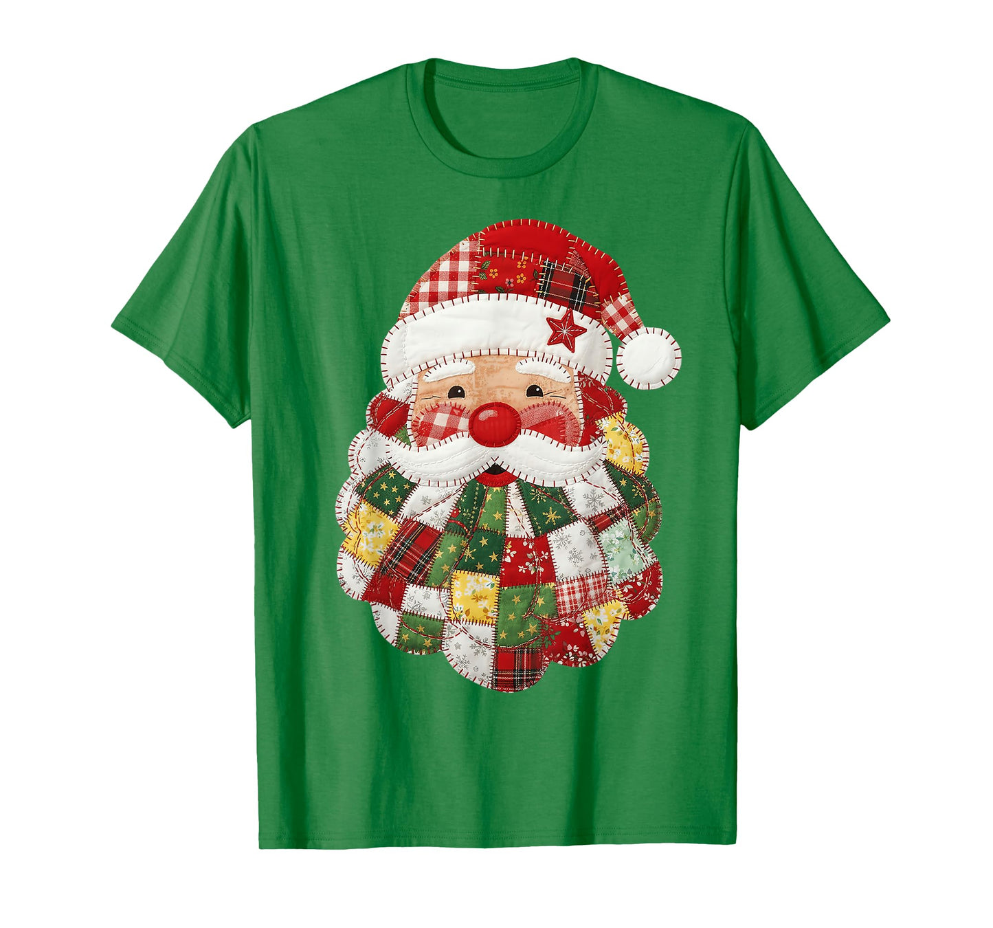 Cute Patchwork Santa Claus Christmas Xmas Men Women Kid Gift T-Shirt