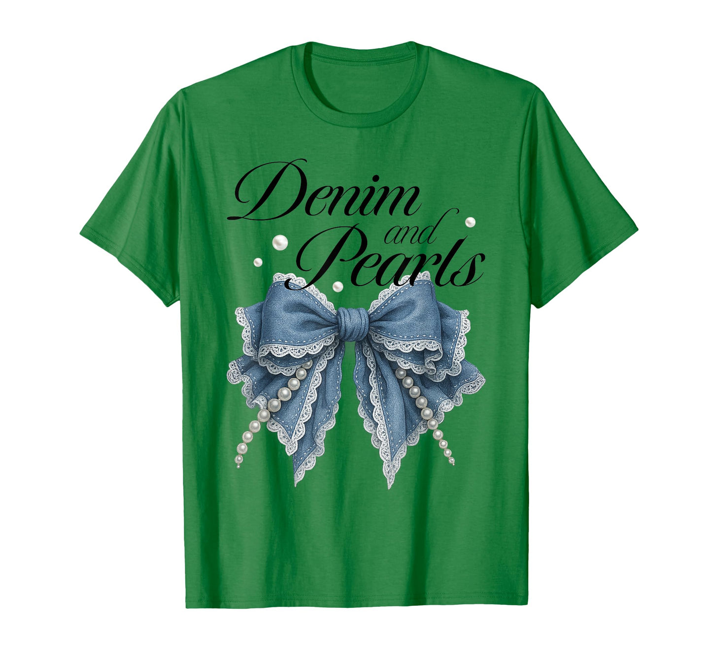 Denim And Pearls Coquette Bow Ladies Women T-Shirt