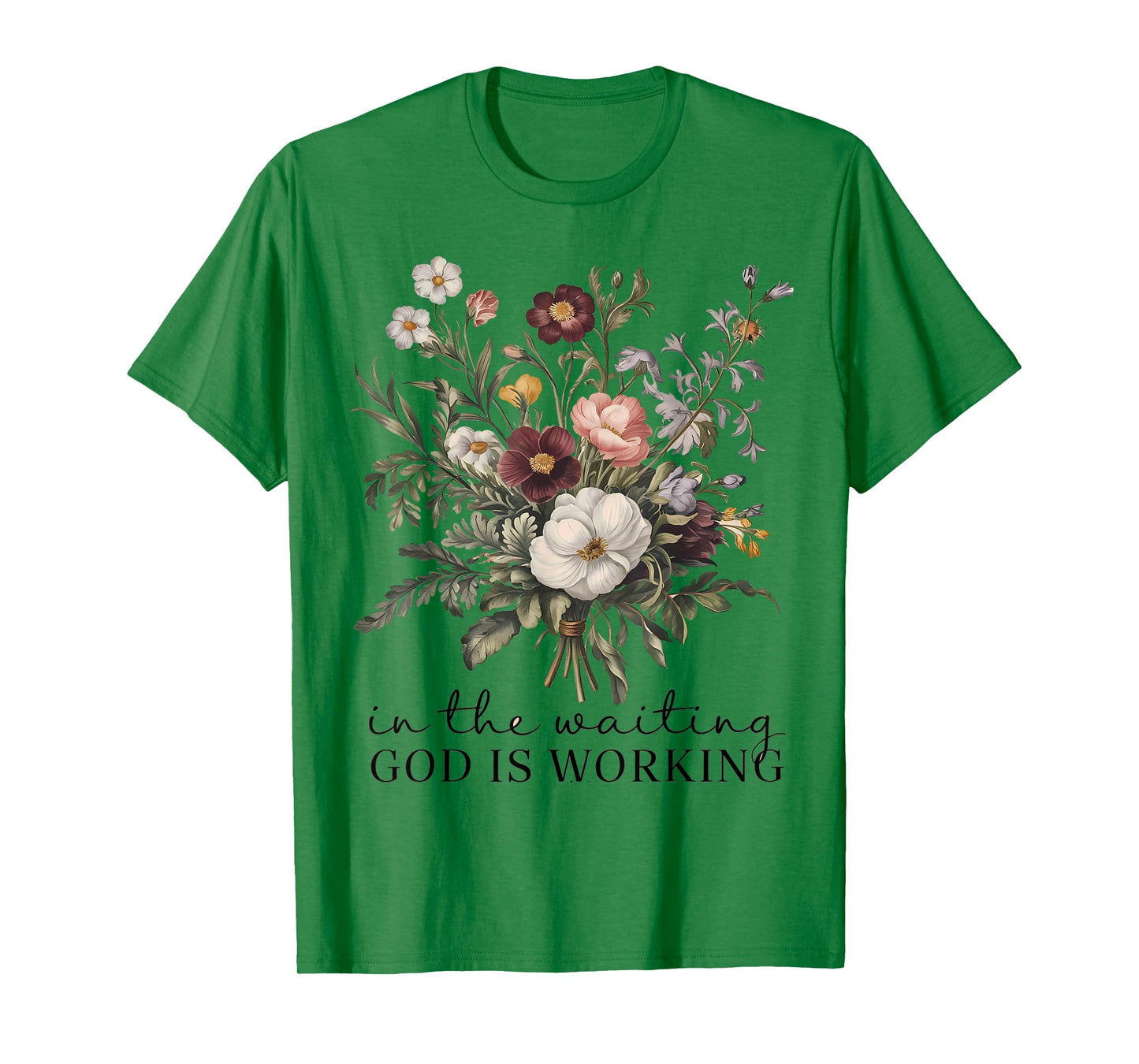 In The Waiting God Is Working Vintage Floral Christian Gift T-Shirt